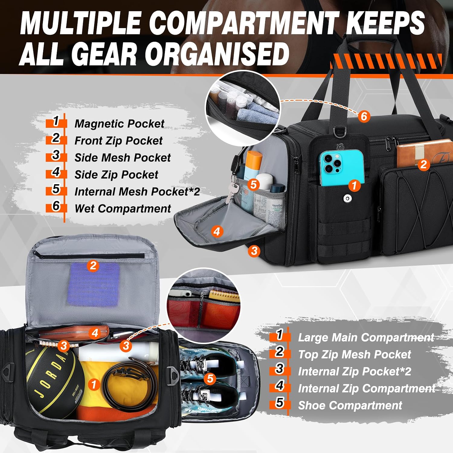 Thumbnail 2 de RAINSMORE 40L Gym Bag with Shoe Compartment