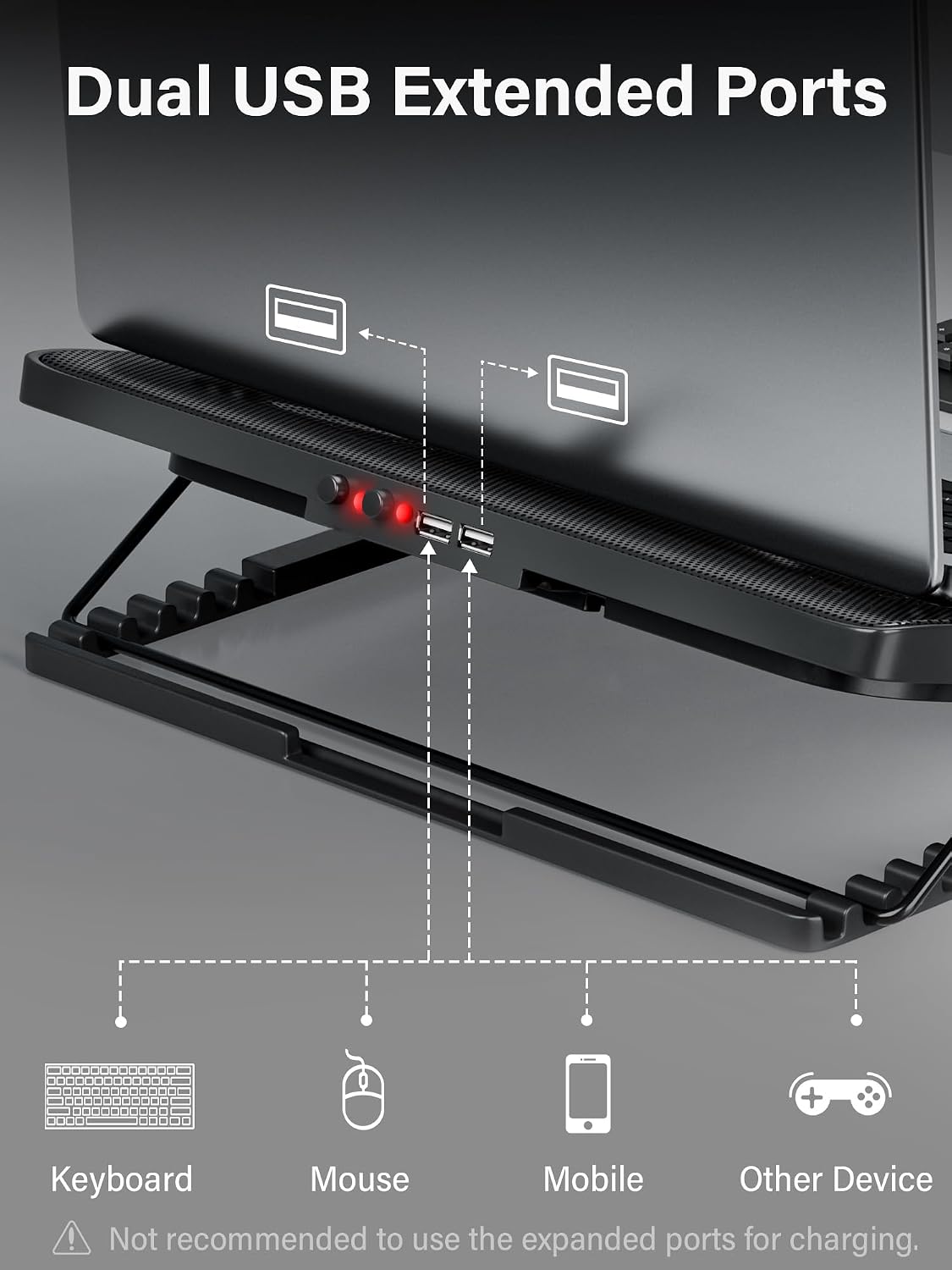 Detalle 2 de Kootek LCP05 Laptop Cooling Pad with 5 Fans, 6 Height Settings and USB Hub