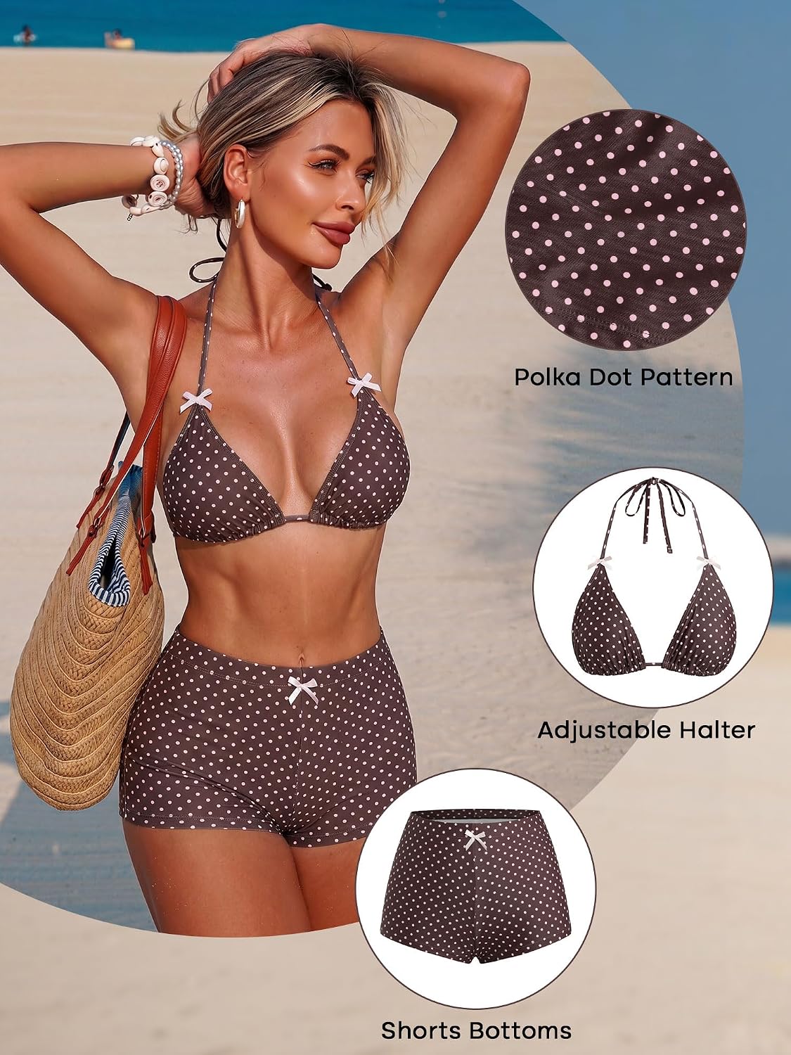 Thumbnail 3 de ZAFUL Women's Gingham Bikini Shorts Set with Halter Top – Y2K-Inspired Two-Piece Swimsuit