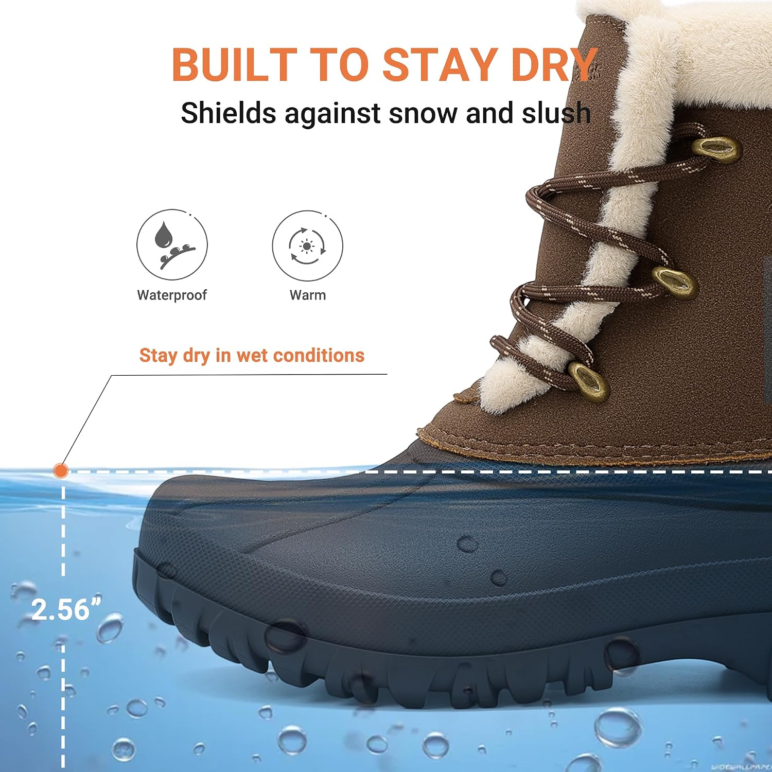 Detalle 2 de DREAM PAIRS Women's Mid-Calf Waterproof Snow Boots, Faux-Fur Lined, Lace-Up