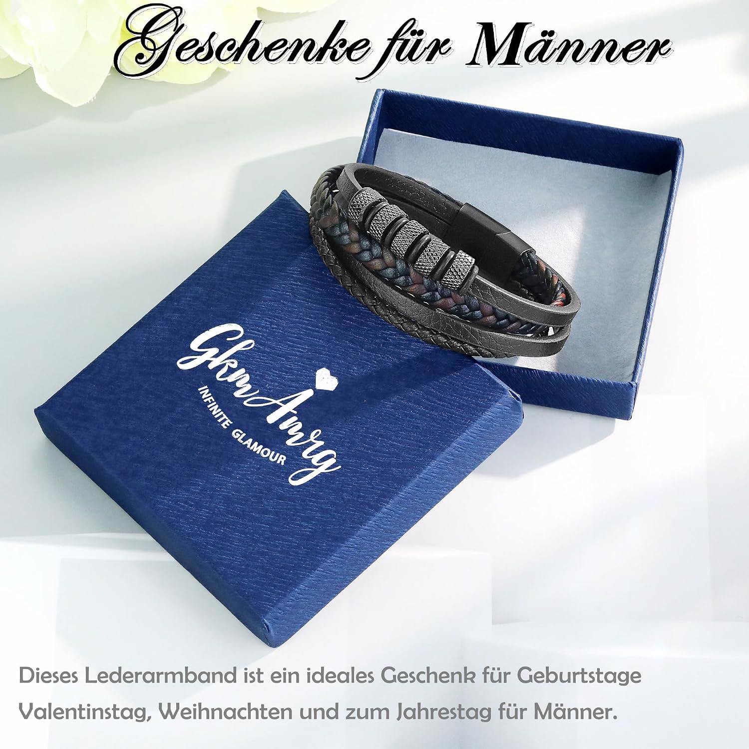Thumbnail 6 de Gkmamrg Herren-Lederarmband mit Magnetverschluss aus echtem Kalbsleder – schwarz, geflochten