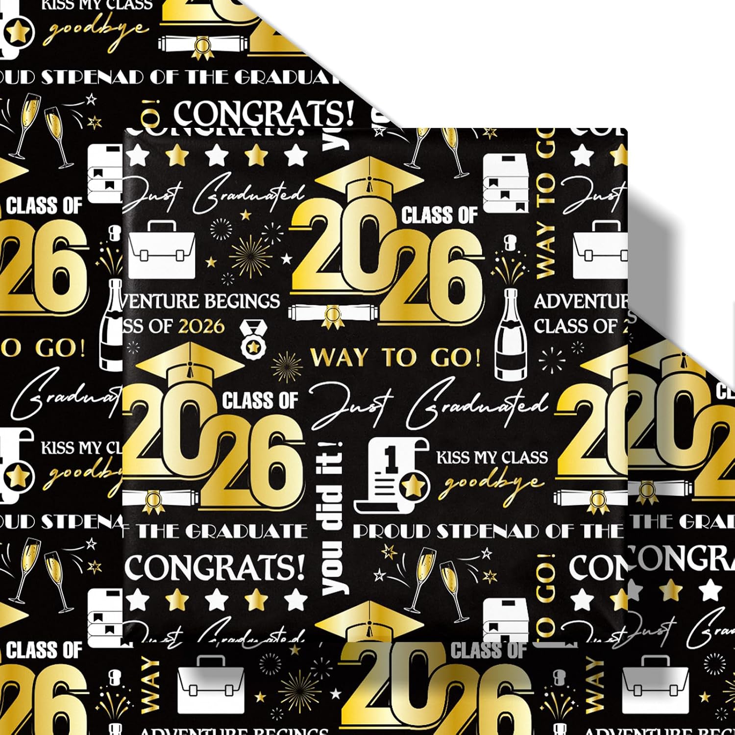 Detalle 2 de RUSPEPA Graduation Wrapping Paper Roll, Mini Roll – Class of 2026 in Black & Gold
