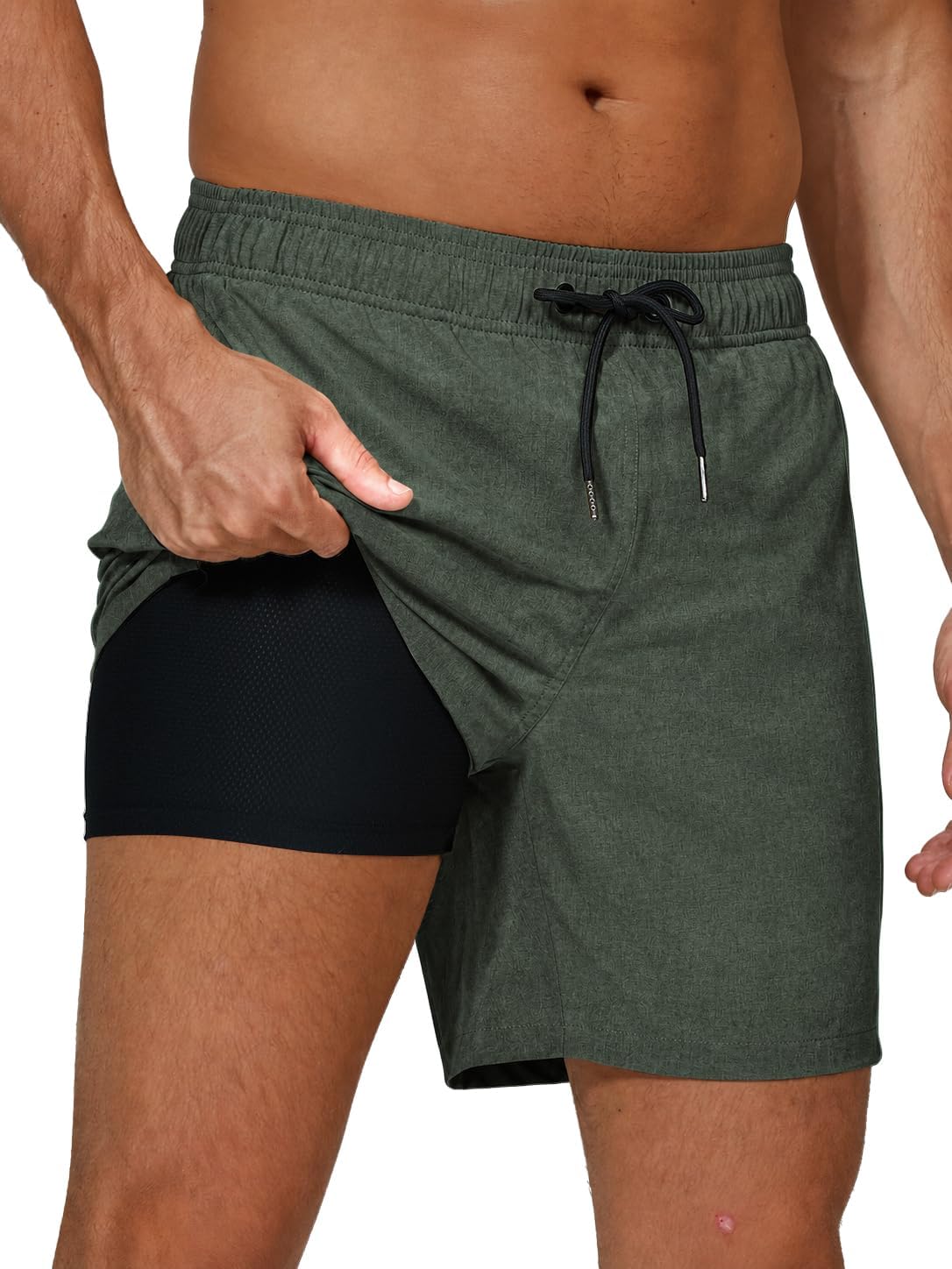 Detalle de Arcweg 2-in-1 Men's Swim Trunks with Compression Liner and Zipper Pockets