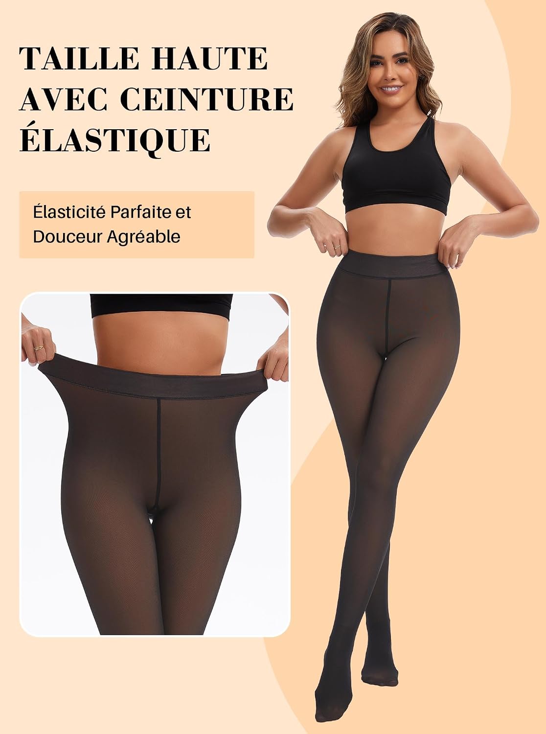 Detalle 2 de ZFSOCK thermische fleece panty voor dames met doorschijnend effect en hoge taille