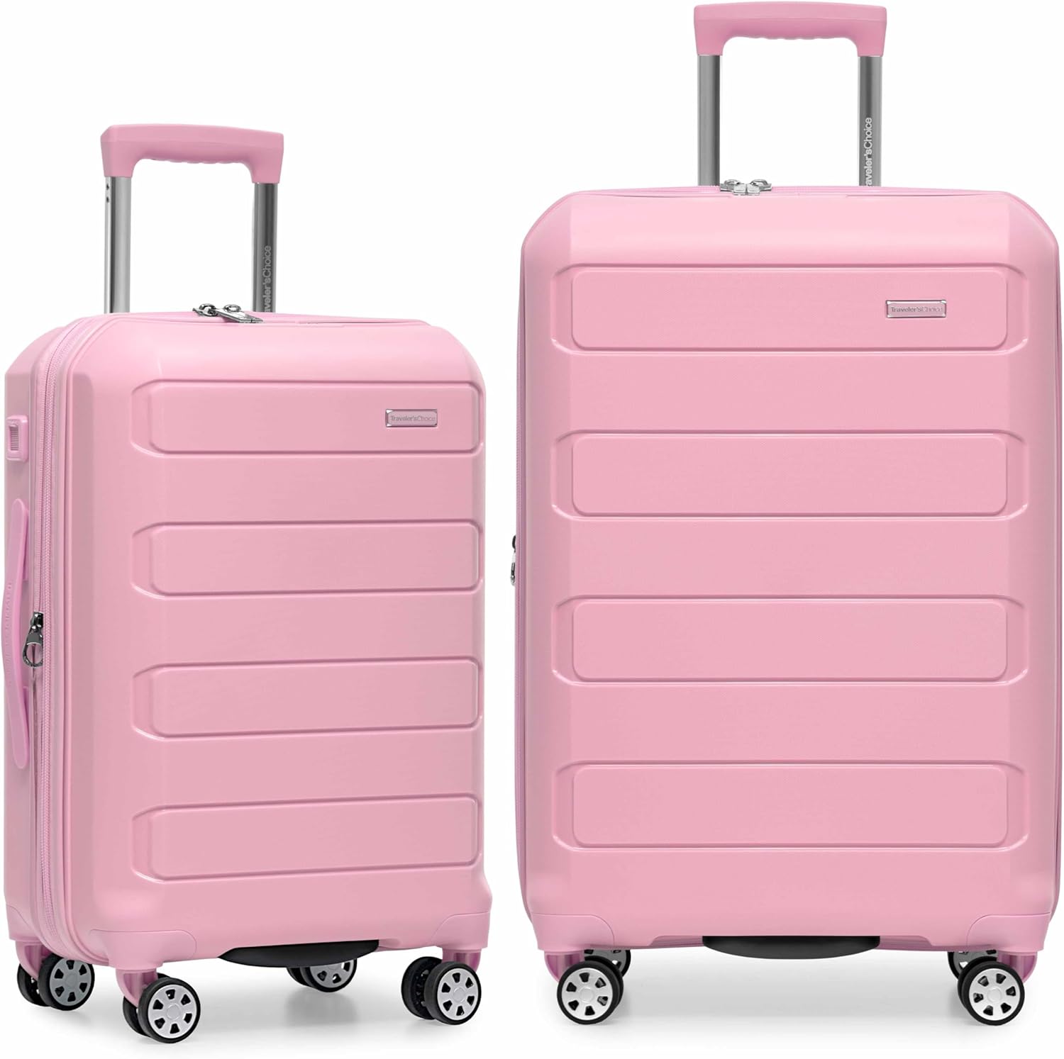Detalle de Traveler’s Choice Pagosa Hardshell Expandable Spinner Luggage Set (22/26) – Pink, 2-Piece