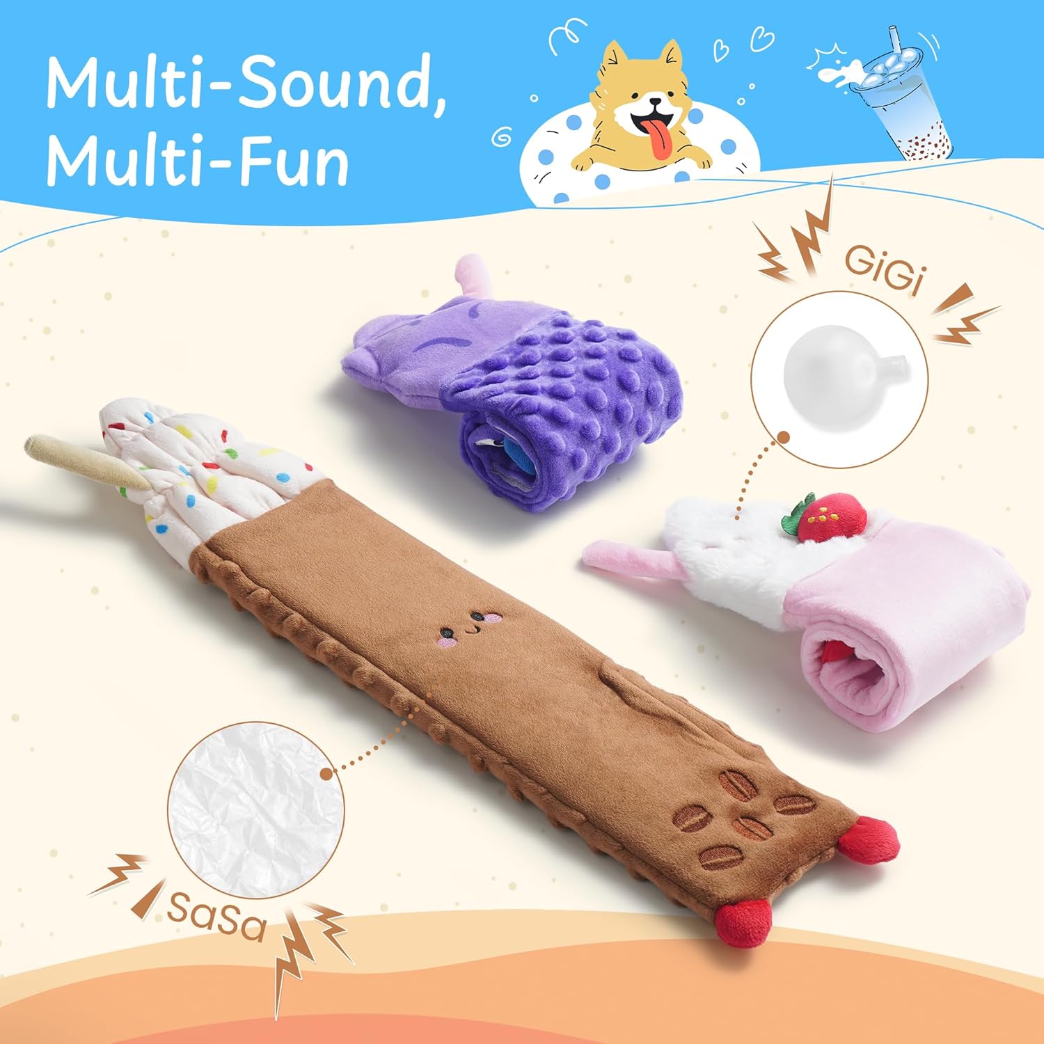 Thumbnail 3 de Nocciola lot de 3 jouets pour chien sans rembourrage à tirer (petite taille) avec bruit de froissement