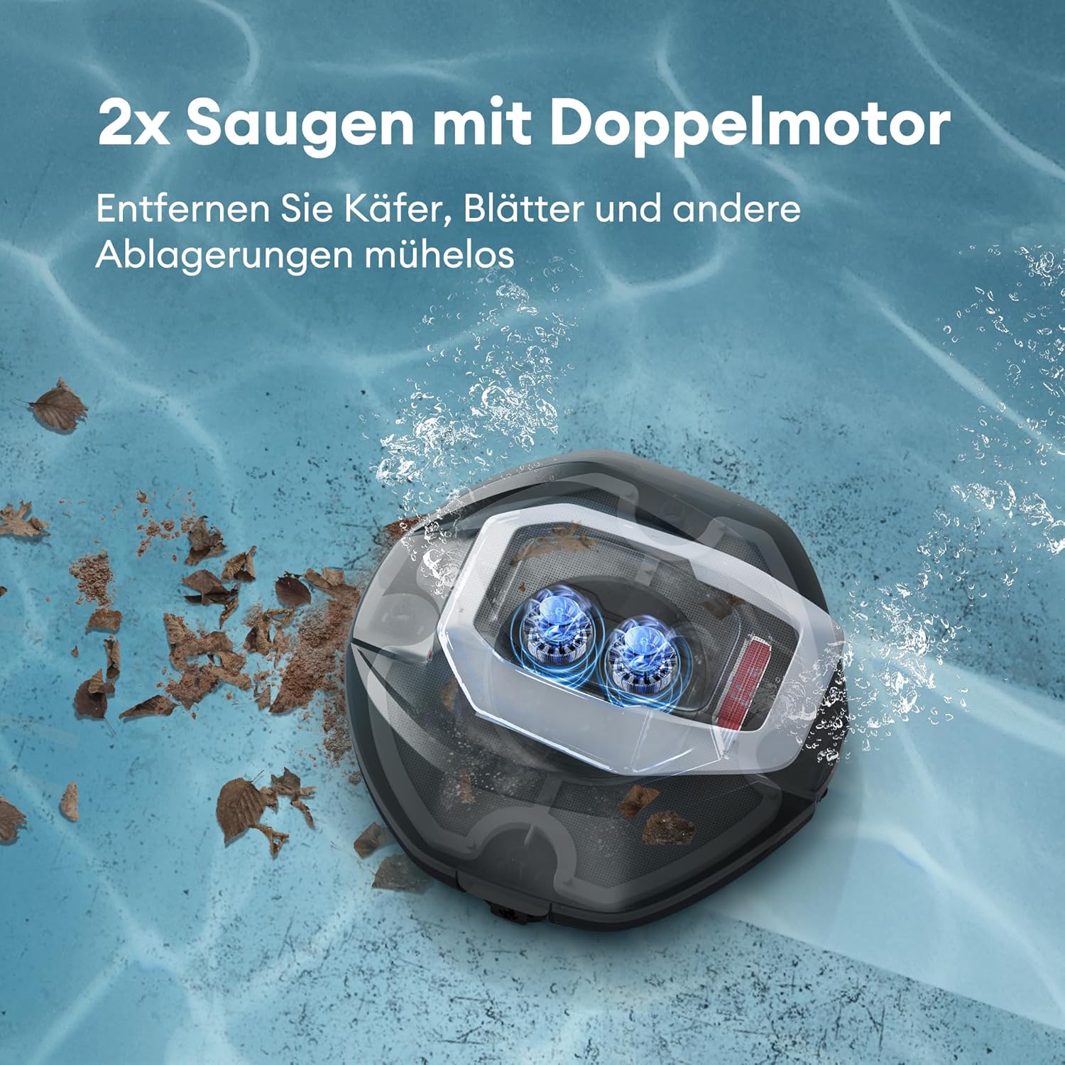 Detalle de Ultenic Pooleco 10 Poolroboter – kabelloser Poolreiniger mit Dualmotor, 90-Minuten Laufzeit, 80 m² Reinigungsfläche