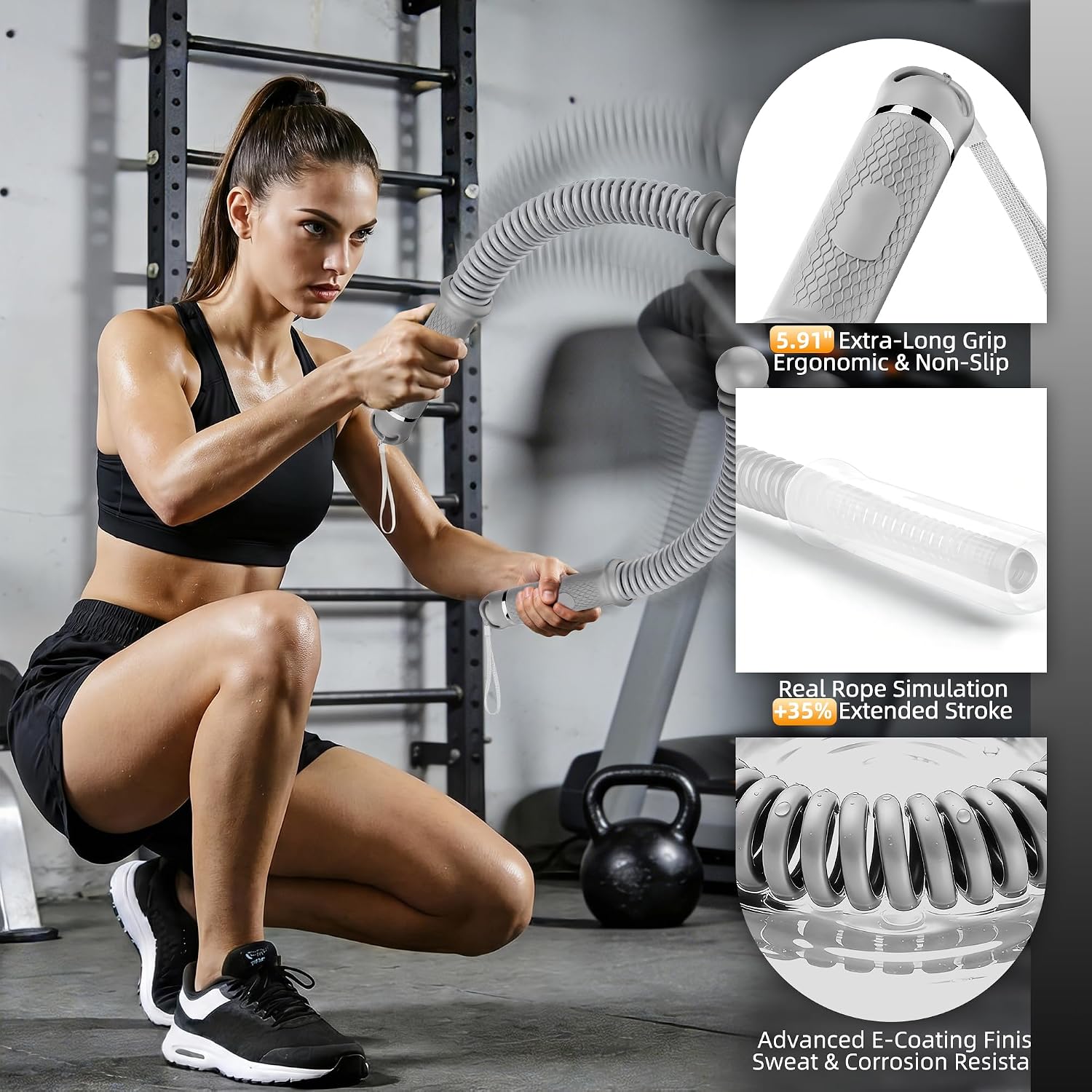 Detalle 2 de OQLXUW Ropeless Battle Rope, Weighted Cordless Trainer with Adjustable Resistance
