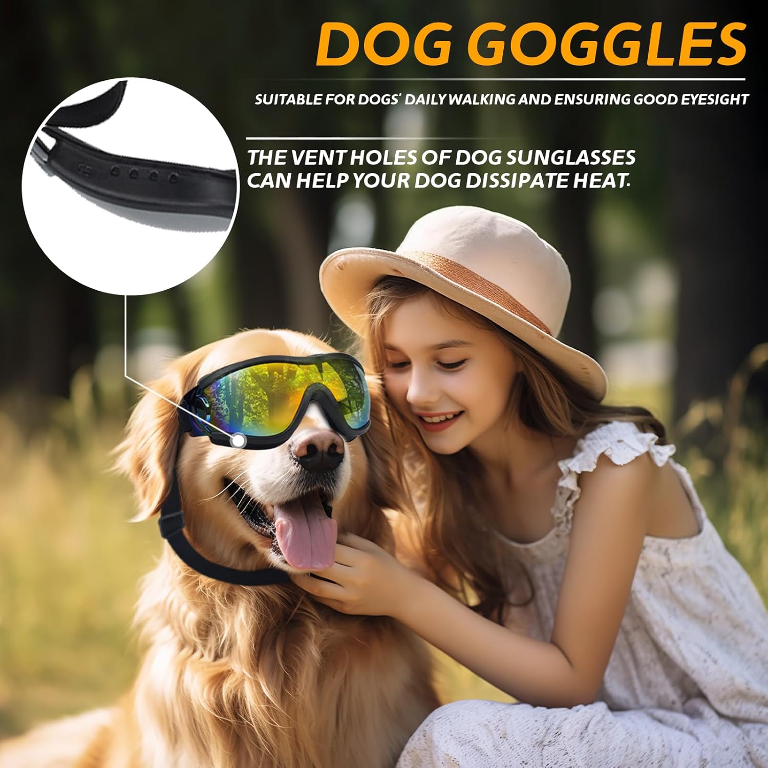 Detalle de Dwafill Schutzbrille für Hunde – einstellbare wasserdichte UV-Schutz-Brille (Black/Rote)