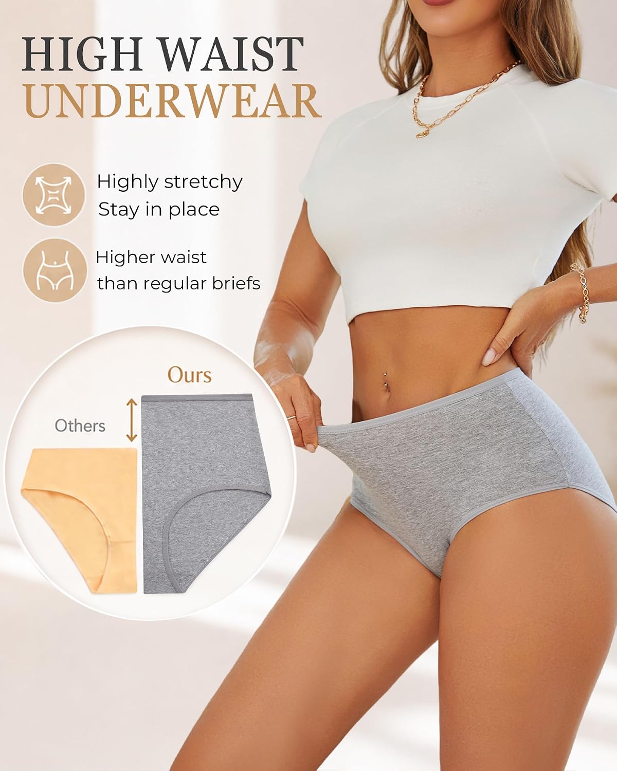 Detalle de UNDER THE SEA Cotton High-Waisted Full-Coverage Briefs for Women (5-Pack) in Plus Sizes