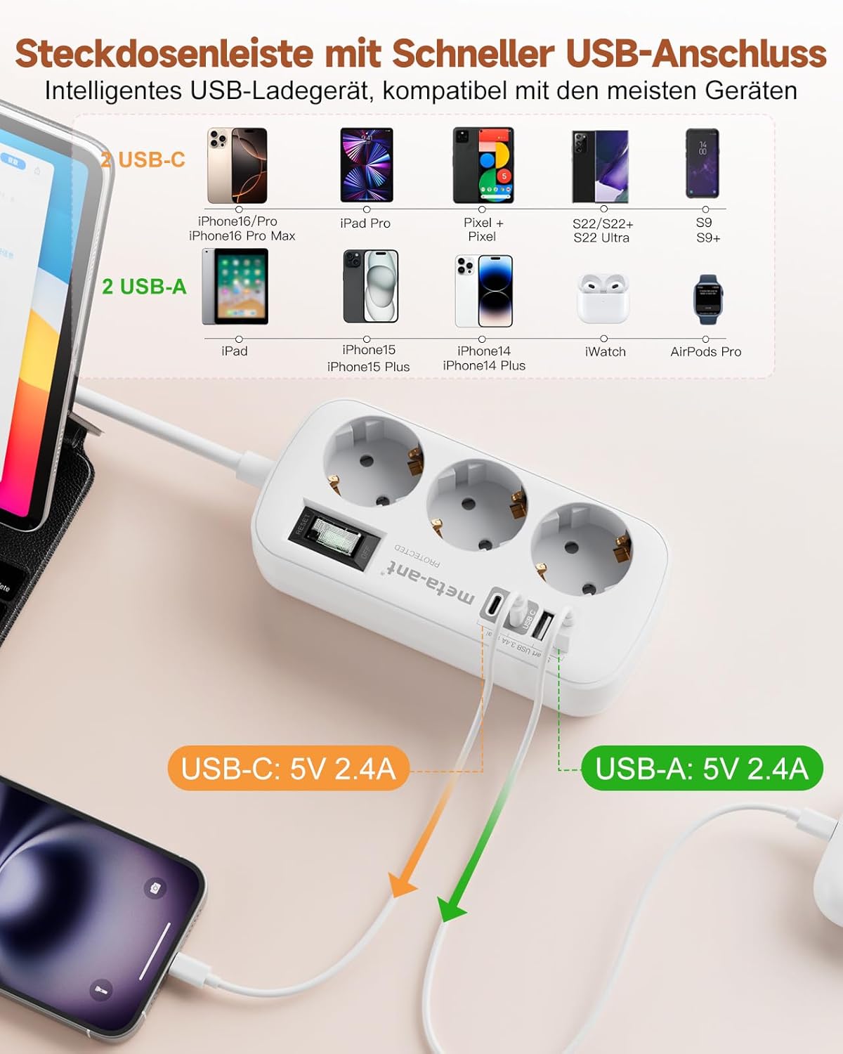 Thumbnail 3 de meta-ant 7-in-1 Reiseadapter 1,5 m 🔌