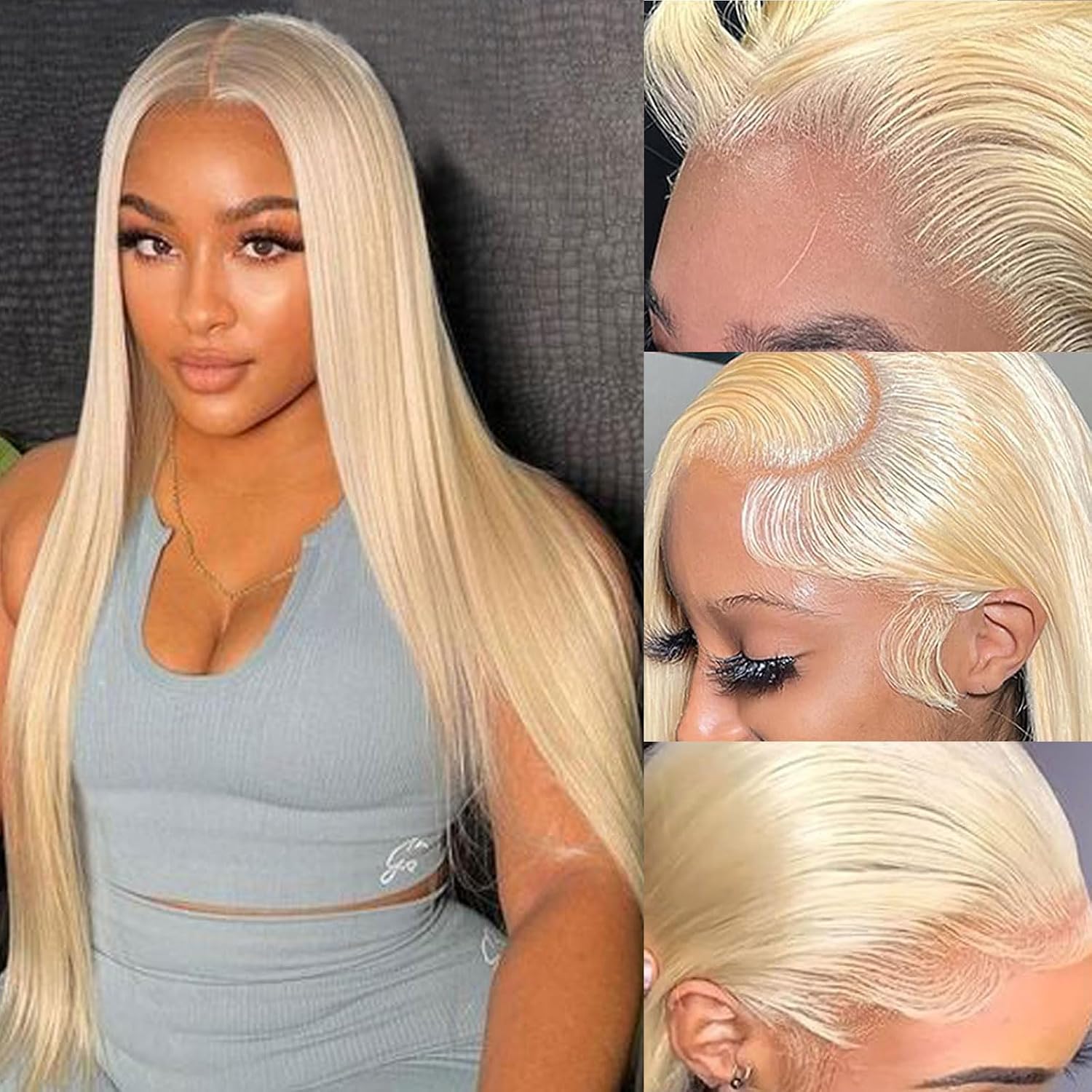 Detalle de LETMIEO 34-Inch 613 Human Hair Lace Front Wig, 13x6 HD Lace