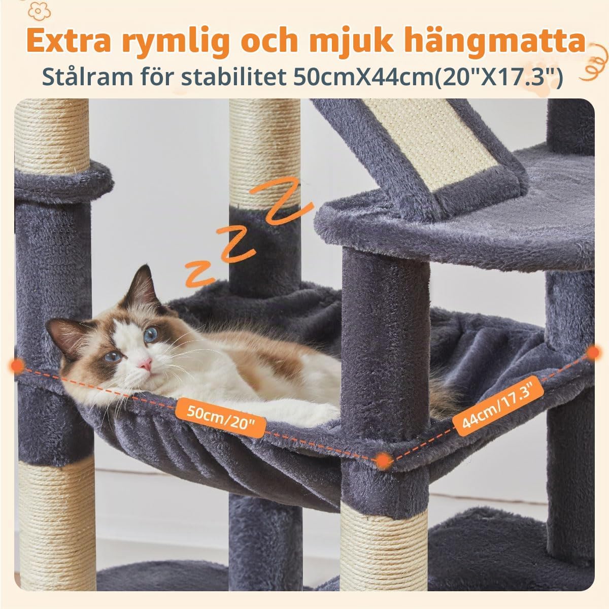 Detalle de Taoqimiao MS026LG katträd, 180 cm med två katthus och sisalstolpar