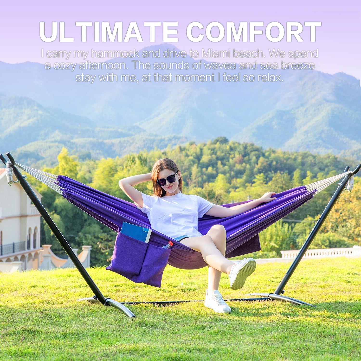 Detalle 2 de Double Hammock with Stand in Purple