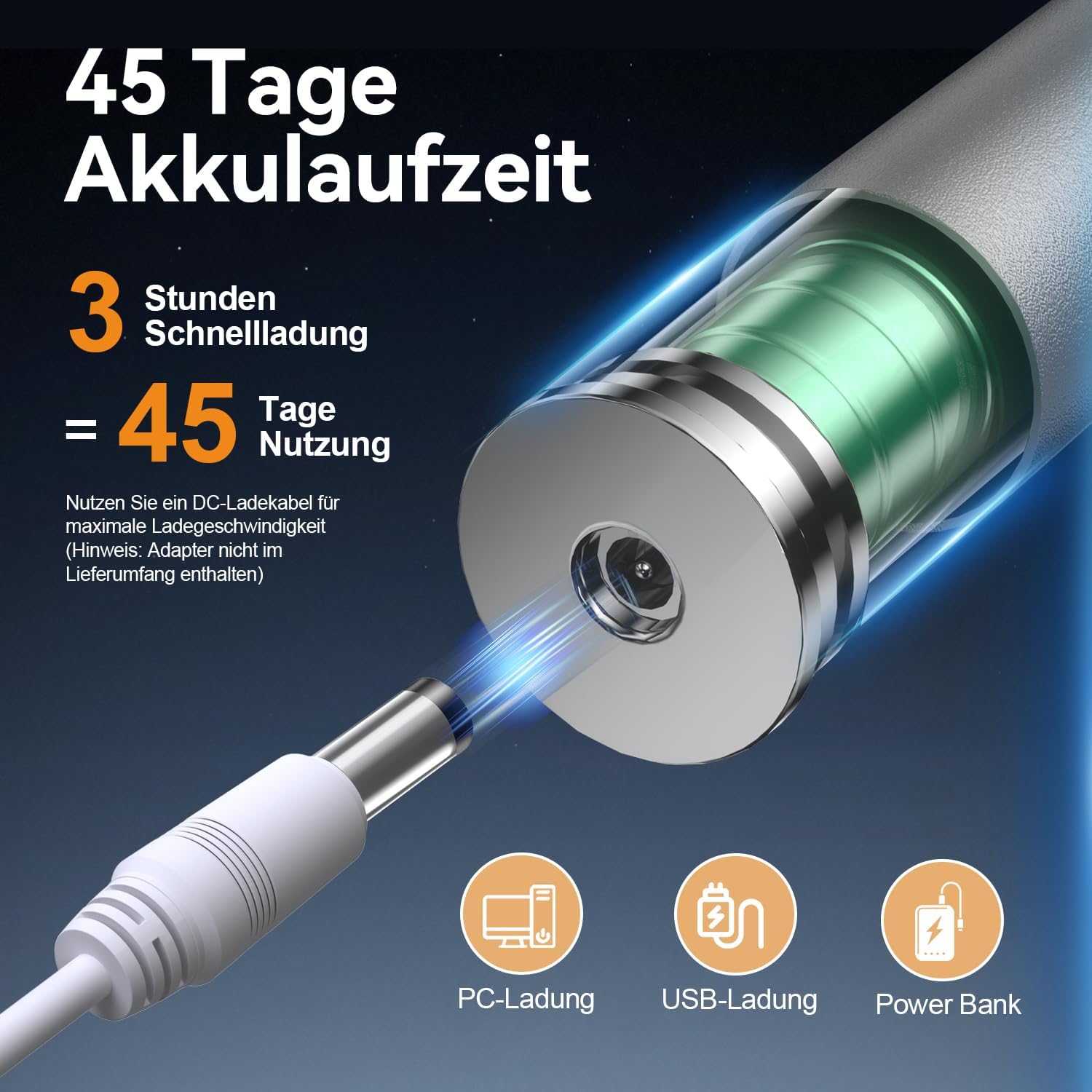 Thumbnail 4 de JTF Elektrische Schallzahnbürste mit Zungenreiniger, 6 Bürstenköpfen, 3 Modi & 40.000 VPM (Silber)