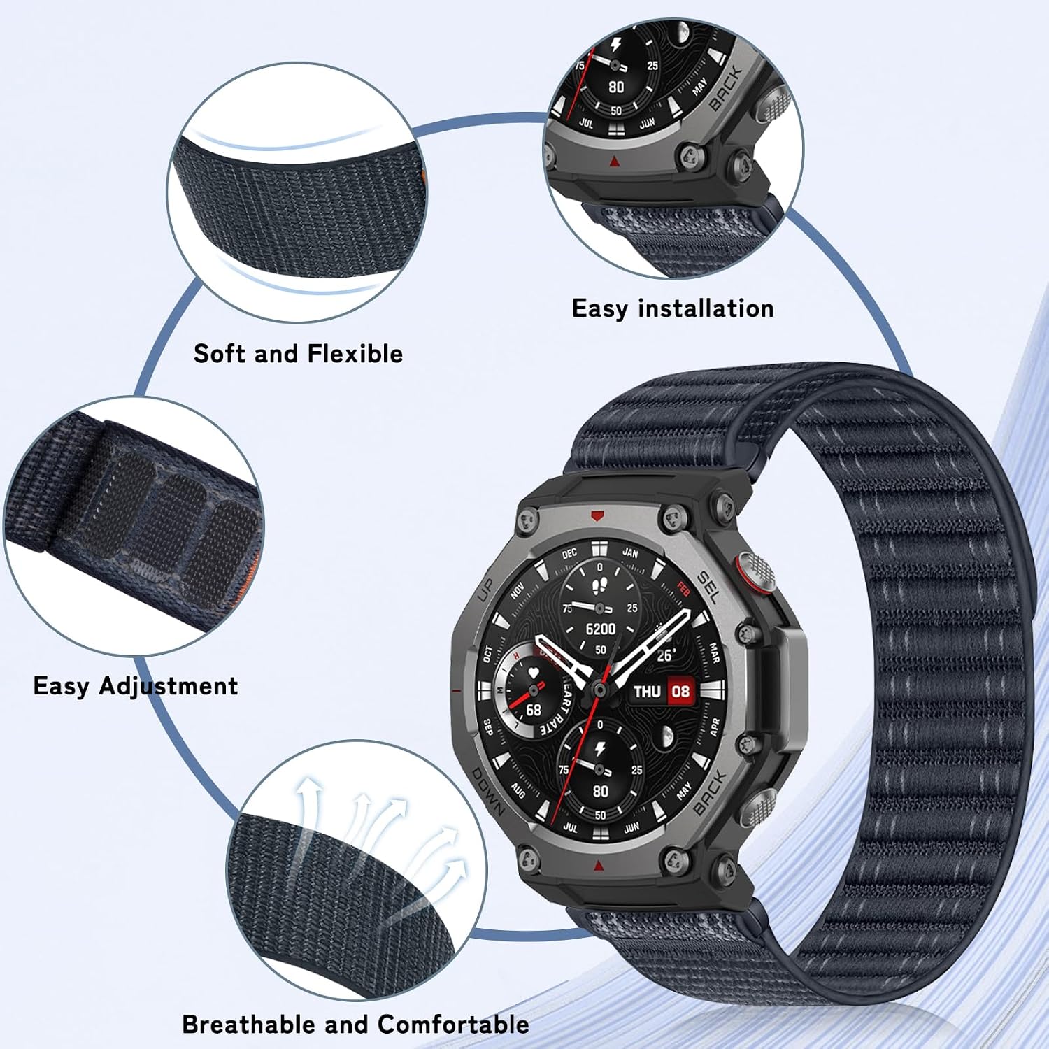 Detalle 2 de RosMank Wavy Nylon Watch Band for Amazfit T-Rex 3