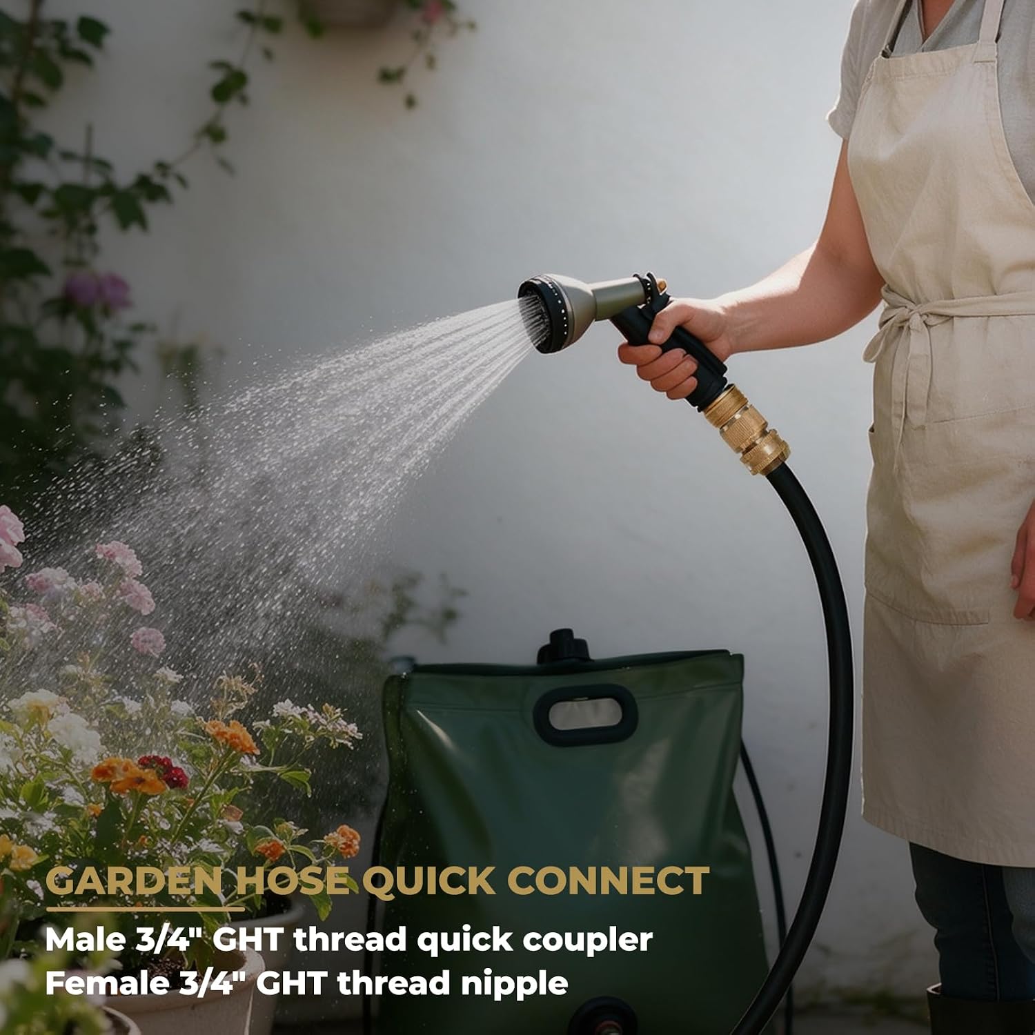 Detalle de HQMPC Solid Brass 3/4" GHT Garden Hose Quick Connect Set (2 Sets, 2 Female + 2 Male)