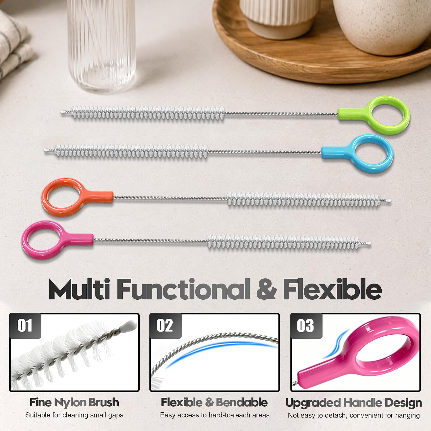 Detalle de AONEZ HC-9 Straw Cleaning Brush Set, 8-Piece with Color-Coded Hanging Loops