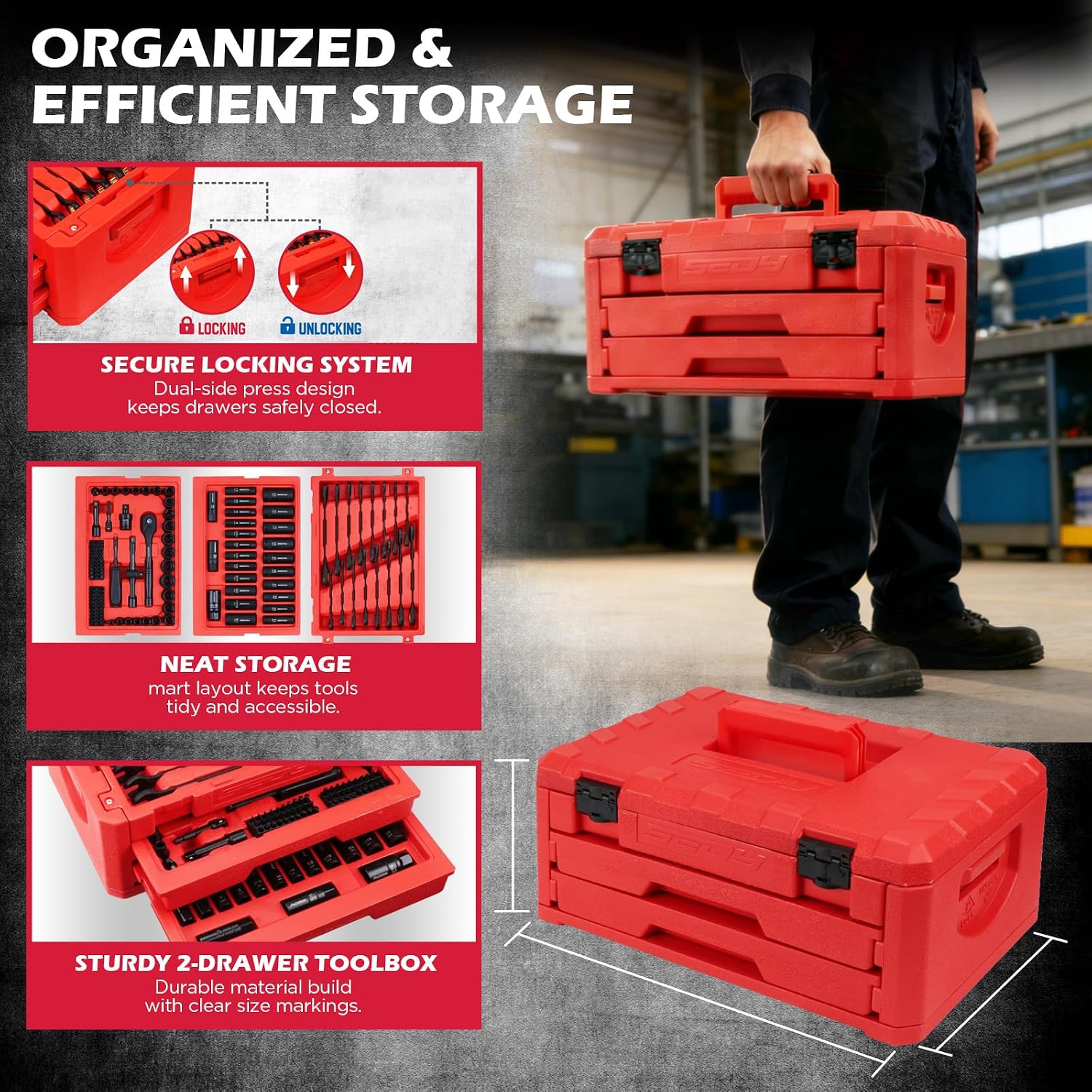 Thumbnail 5 de Premium 132-Piece Mechanics Tool Set (SAE/Metric, 1/4" & 3/8" Drive) with Quick-Release Ratchet, Extensions, Adapters, and Storage Case
