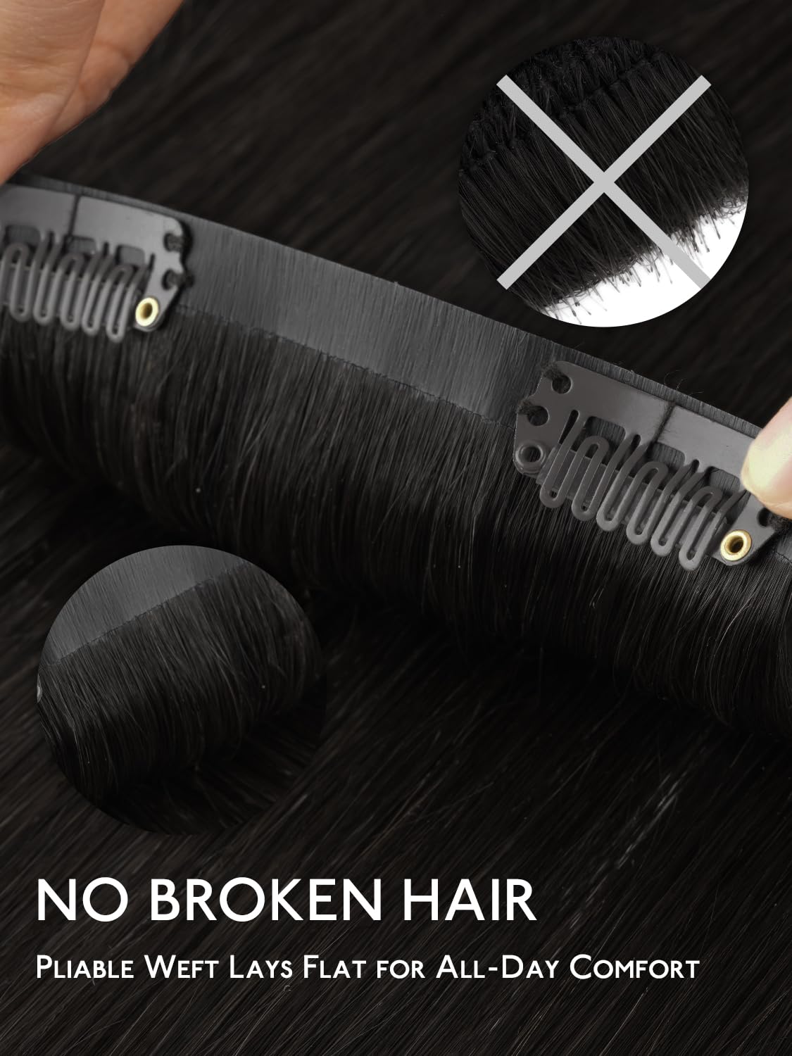 Detalle 2 de WENNALIFE Seamless Clip-In Hair Extensions — 22 Inch, 130g, Natural Black