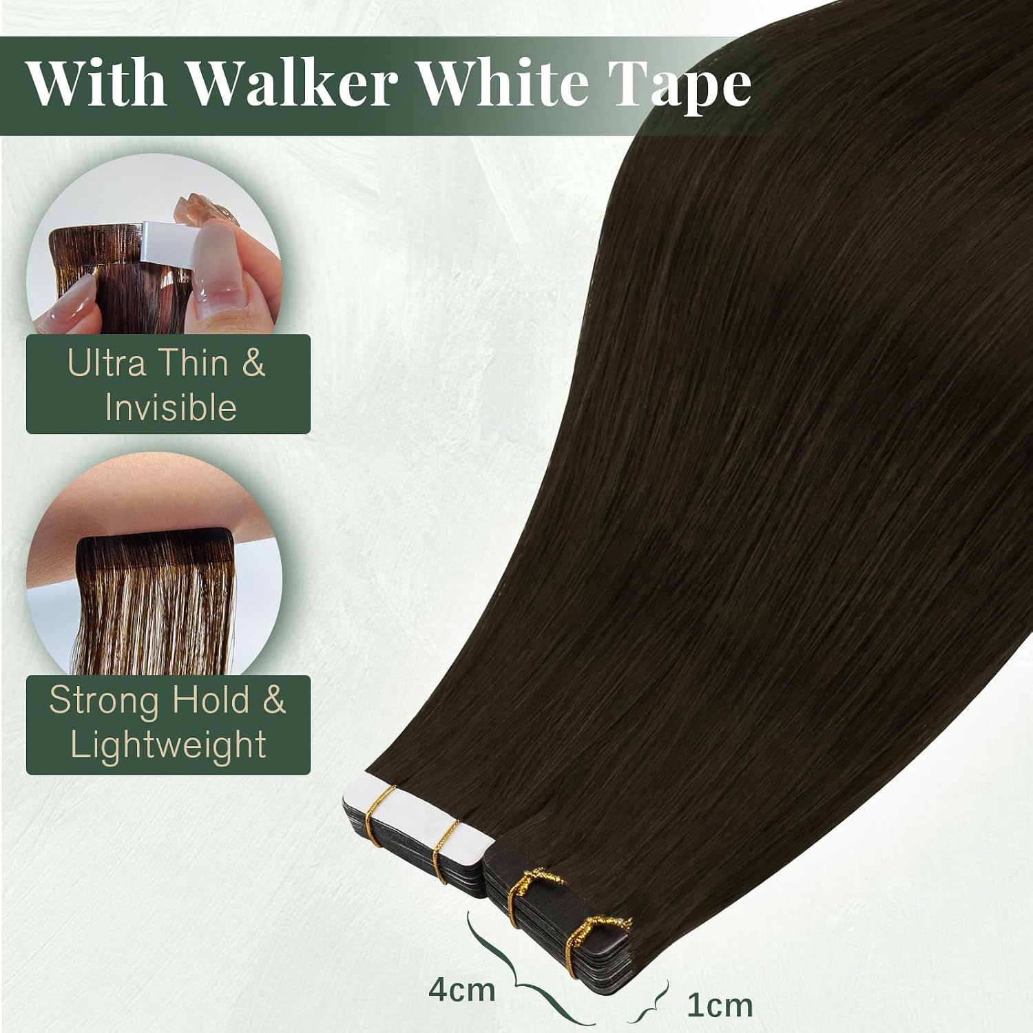 Thumbnail 2 de Ugeat 18-Inch Human Hair Tape-In Extensions, Brown, 50 g, 20 Pieces