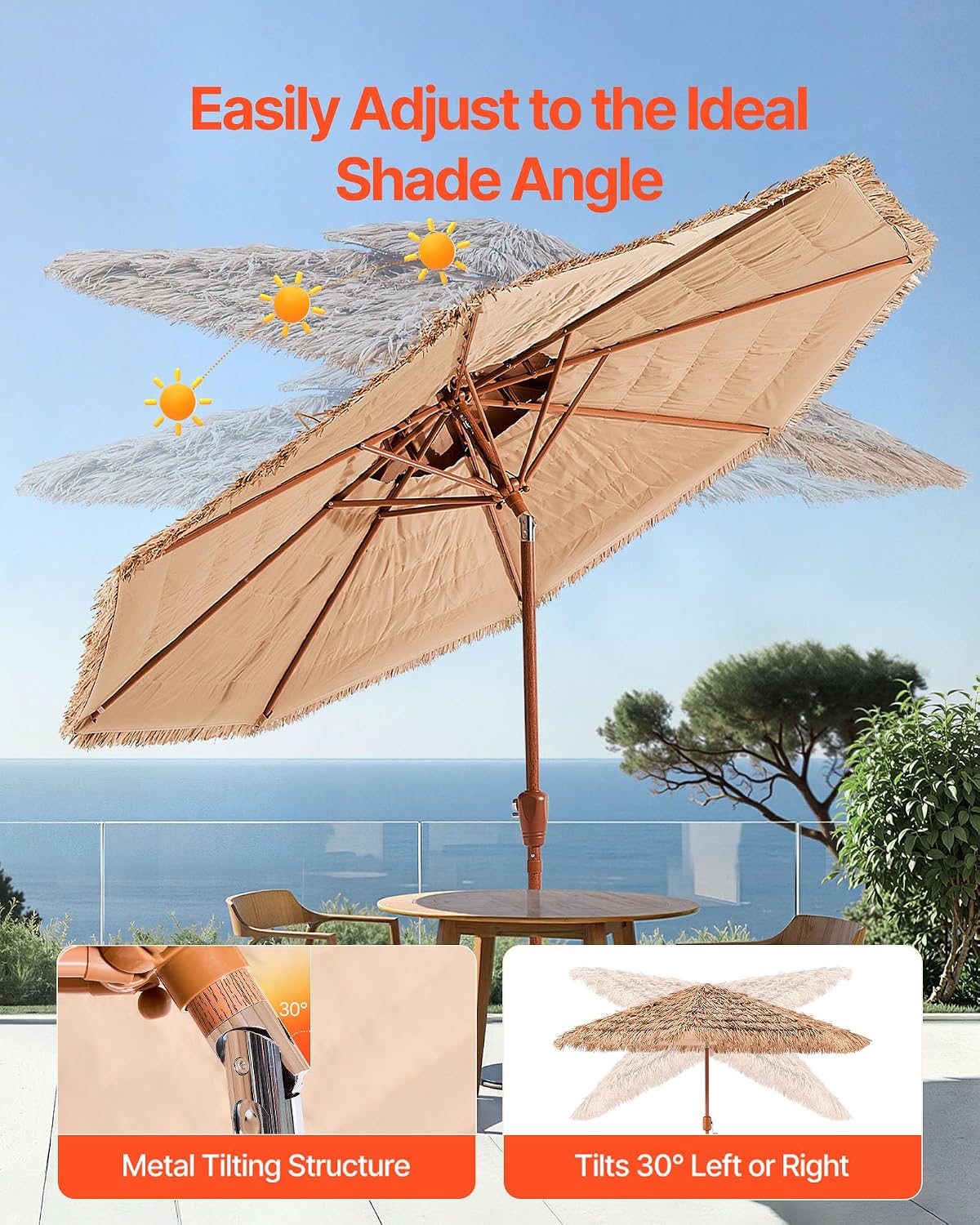 Detalle de VEVOR Tiki Patio Umbrella 9 ft Canopy