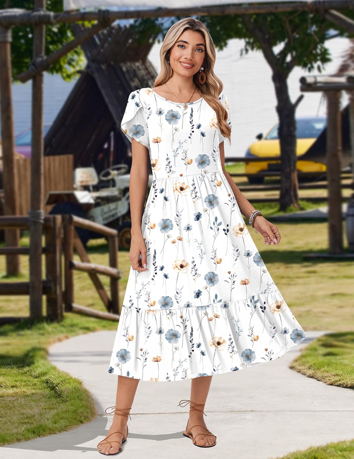Thumbnail 1 de Zeagoo Women Summer Midi A-Line Dress with Pockets — Flowy Tiered Sundress for Vacation
