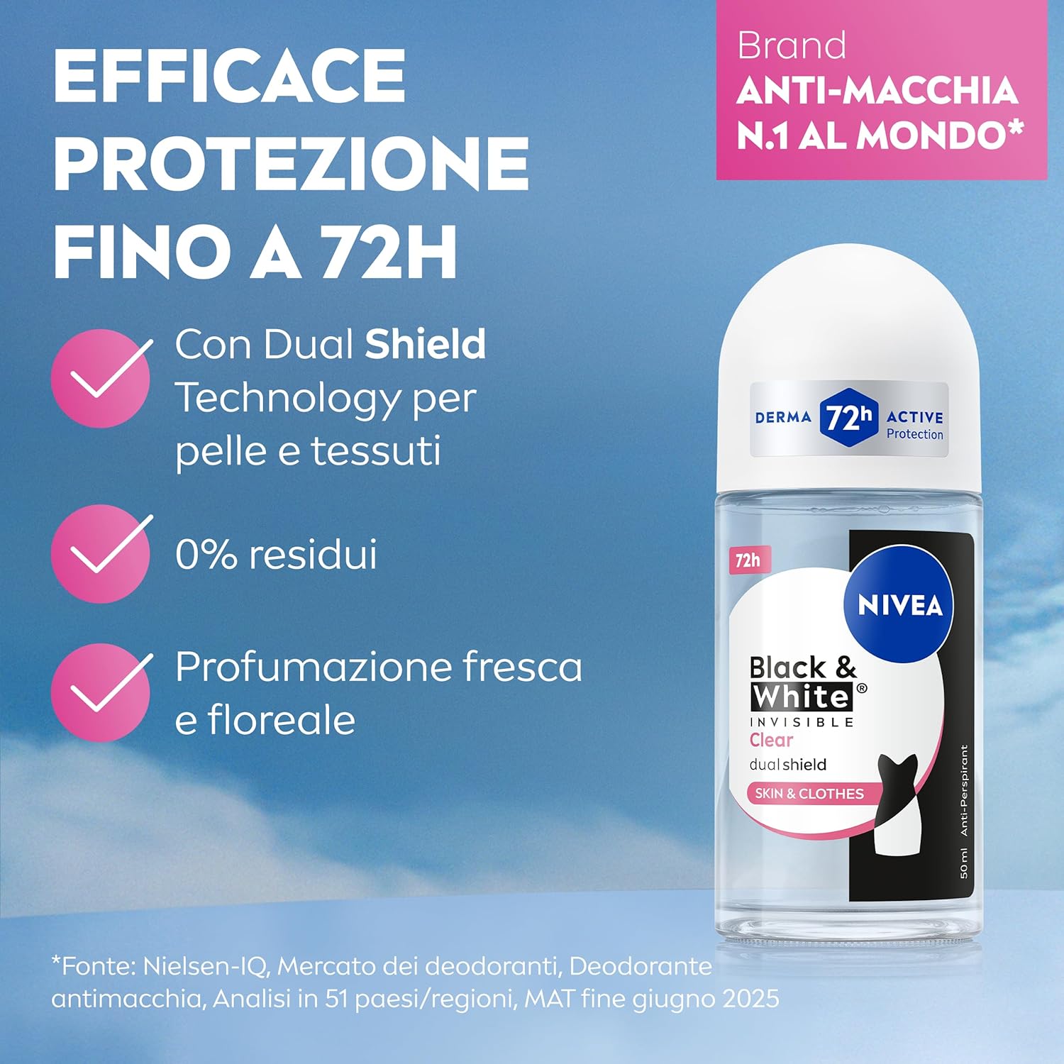 Thumbnail 1 de NIVEA Black & White Invisible Original Roll-on – Deodorante antitraspirante donna 5 x 50 ml