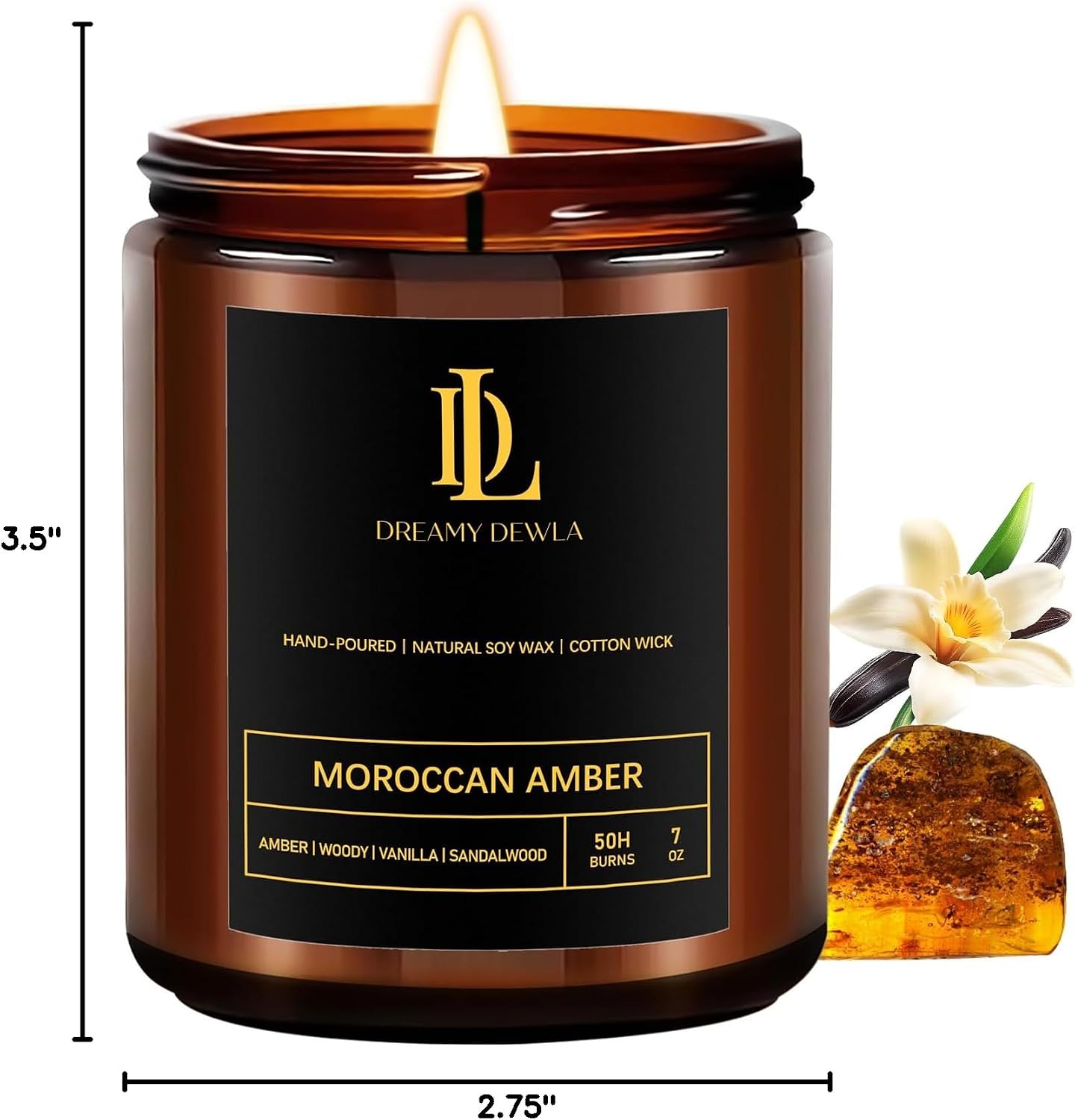 Thumbnail 6 de DL DREAMY DEWLA Moroccan Amber Soy Wax Candle, 7 oz Glass Jar