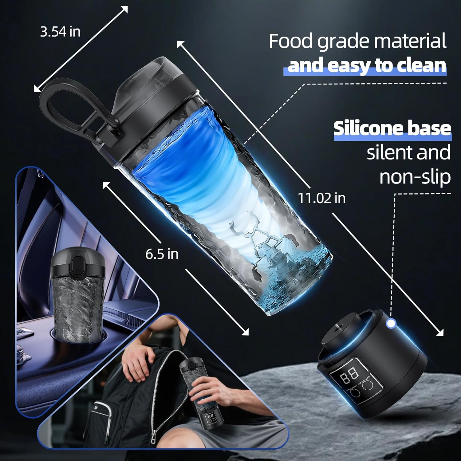 Detalle de RUIHANDA Electric Protein Shaker Bottle 700ml (BPA-free) with USB-C Rechargeable Mixer