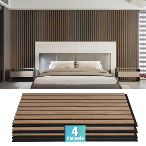 Detalle de Art3d 4er-Set Akustikpaneele Dunkle Walnuss 60x30 cm – Wand-/Deckenpaneele
