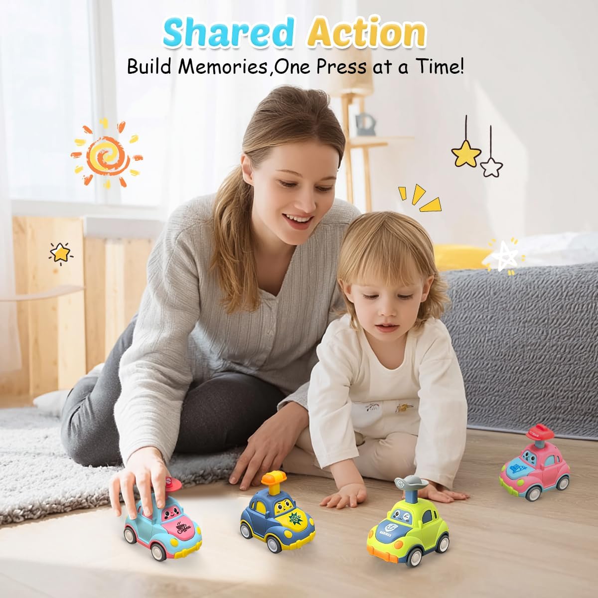 Detalle de Joyfuture Press and Go Car Toys – 4 Pack Vehicle Set for 1–3 Year Olds