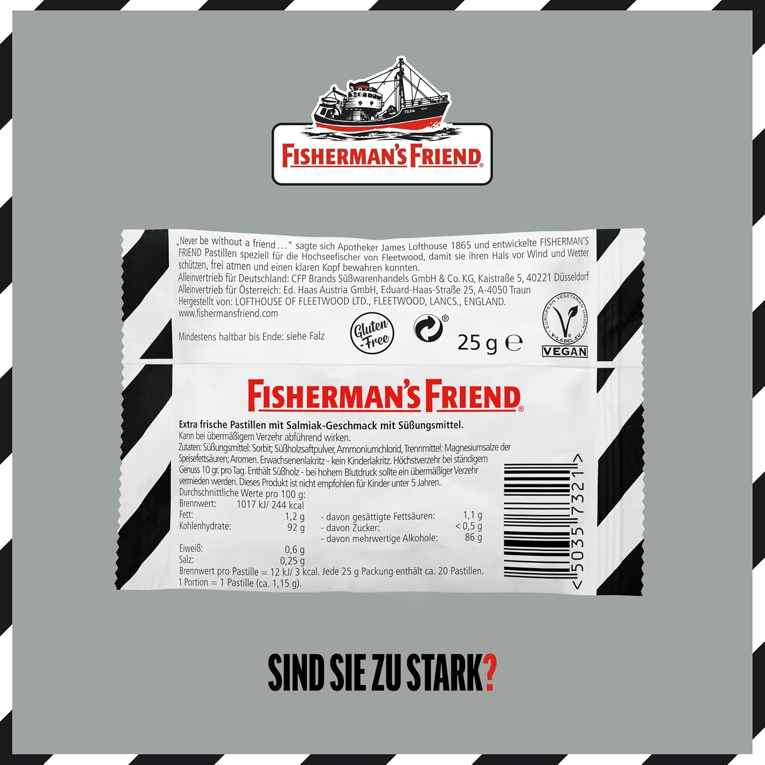 Detalle de Fisherman's Friend Salmiak 24er Vorratsbox – zuckerfrei, vegan, Salmiak & Menthol