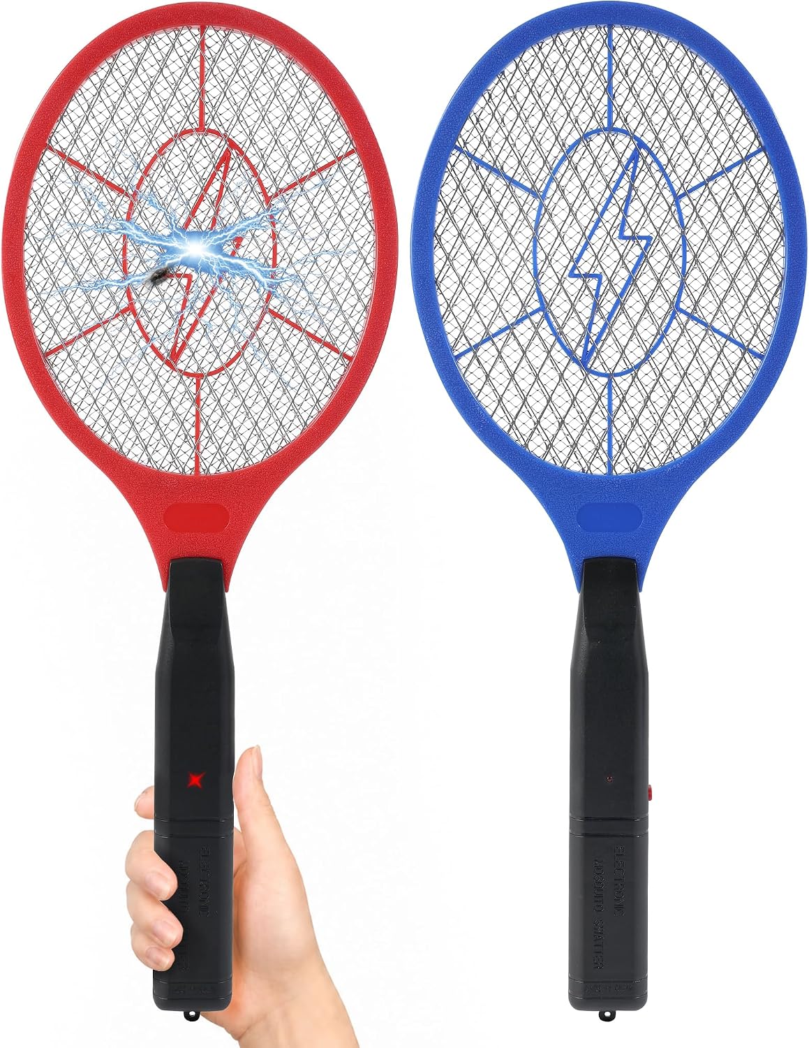 Detalle de Electric Fly Swatter 2 Pack (Red & Blue) — Battery Powered Bug Zapper Racket
