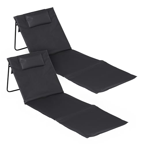 Spetebo Strandmatte 2er Set 145 x 48 cm mit verstellbarer Lehne, dunkelgrau