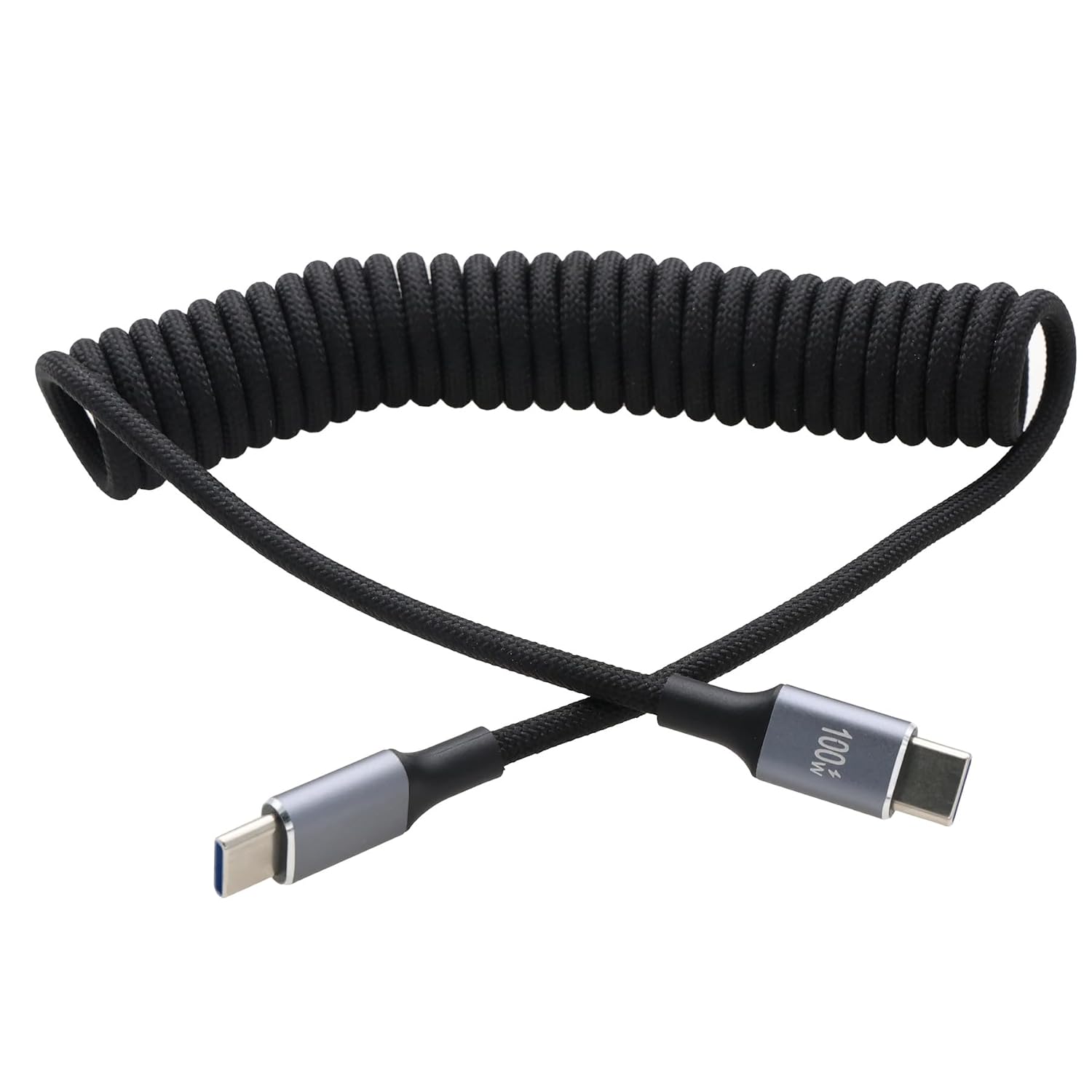 Detalle de HangTon USB-C to USB-C 100W Fast Charging Braided Coiled Cable