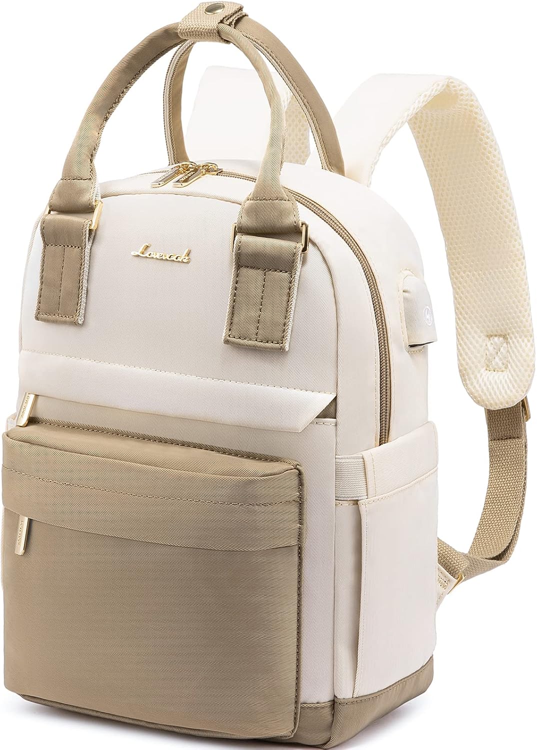 Detalle de LOVEVOOK Petit Sac à Dos Femme – Mini Sac à Dos Étanche et Antivol, USB Charge Portable, kaki/beige