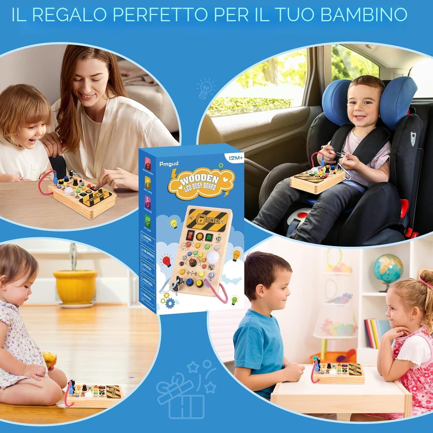 Thumbnail 4 de Busy Board Montessori in legno con 8 interruttori, 15 LED e 6 musiche (da 1 anno)