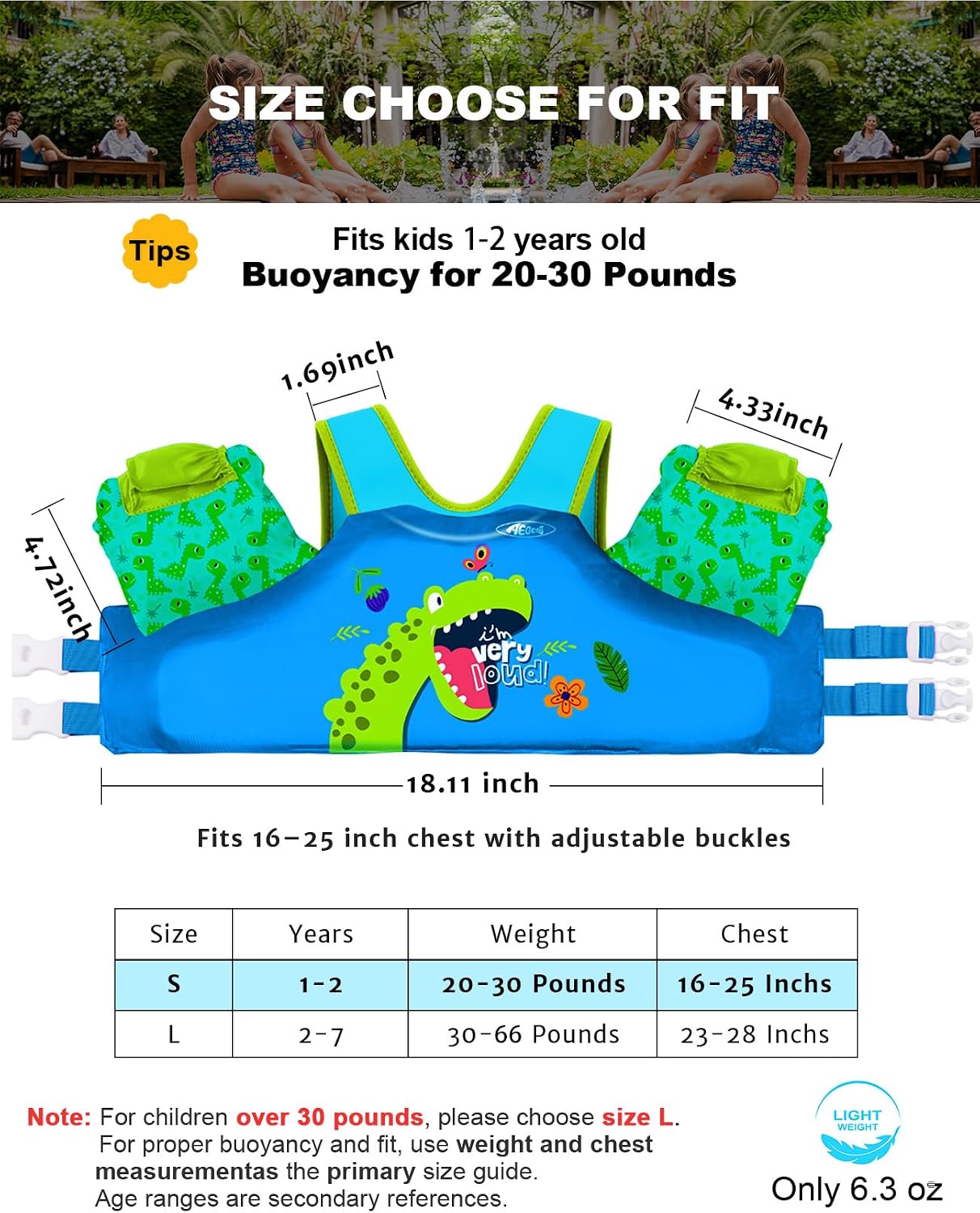 Thumbnail 1 de AEOCOO Puddle Float Jumper Toddler Swim Vest (20–30–50–60–70 lbs) with Swim Arm Floaties & Water Wings