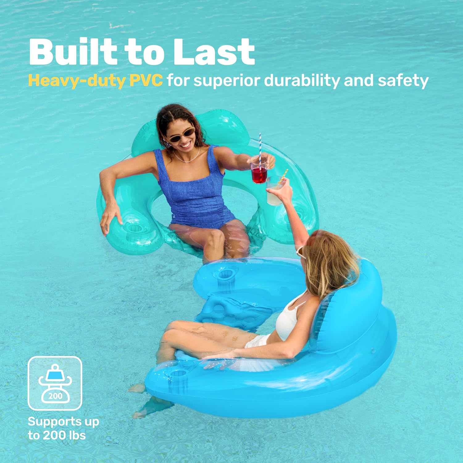 Thumbnail 4 de SLOOSH Inflatable Adult Pool Float Chair (2-Pack) with Cup Holders, X-Large