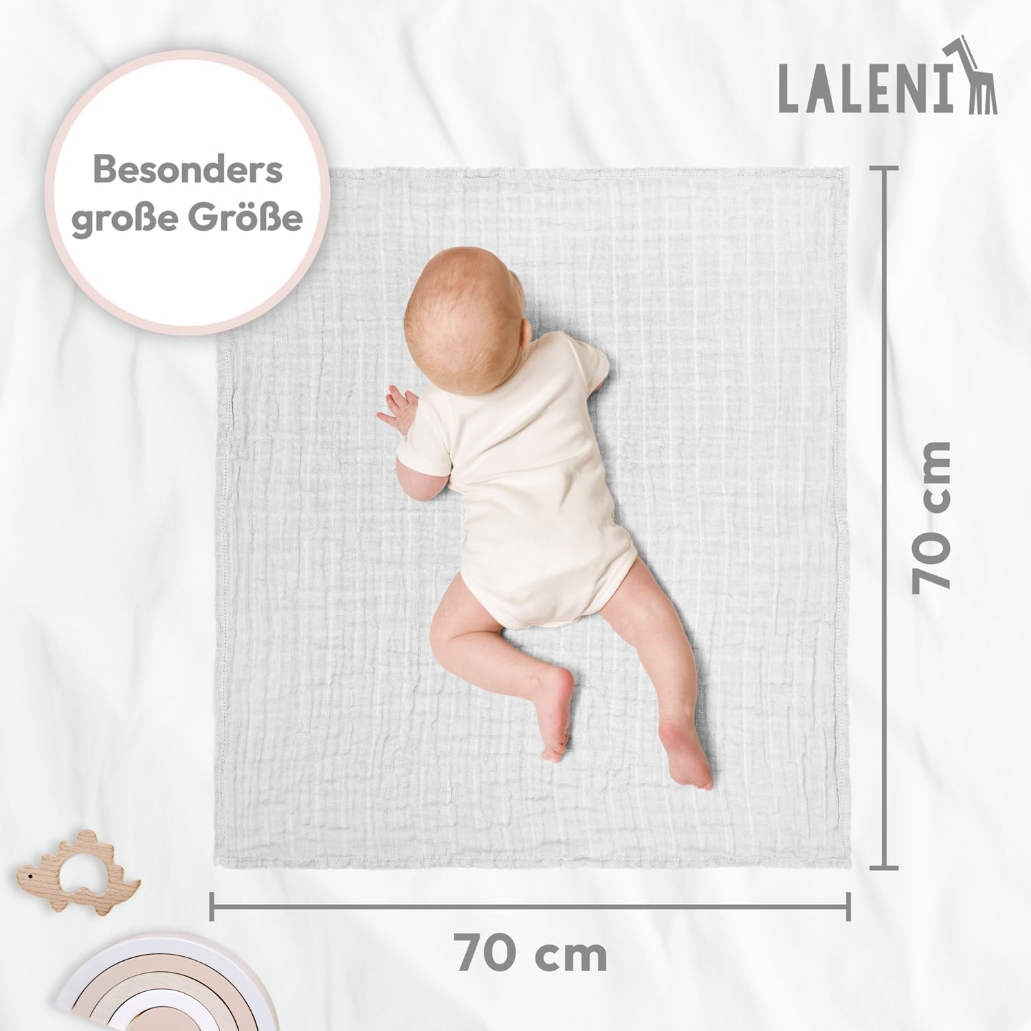 Detalle de Laleni muslindukar för baby, 10-pack i 100 % bomull, 70 x 70 cm