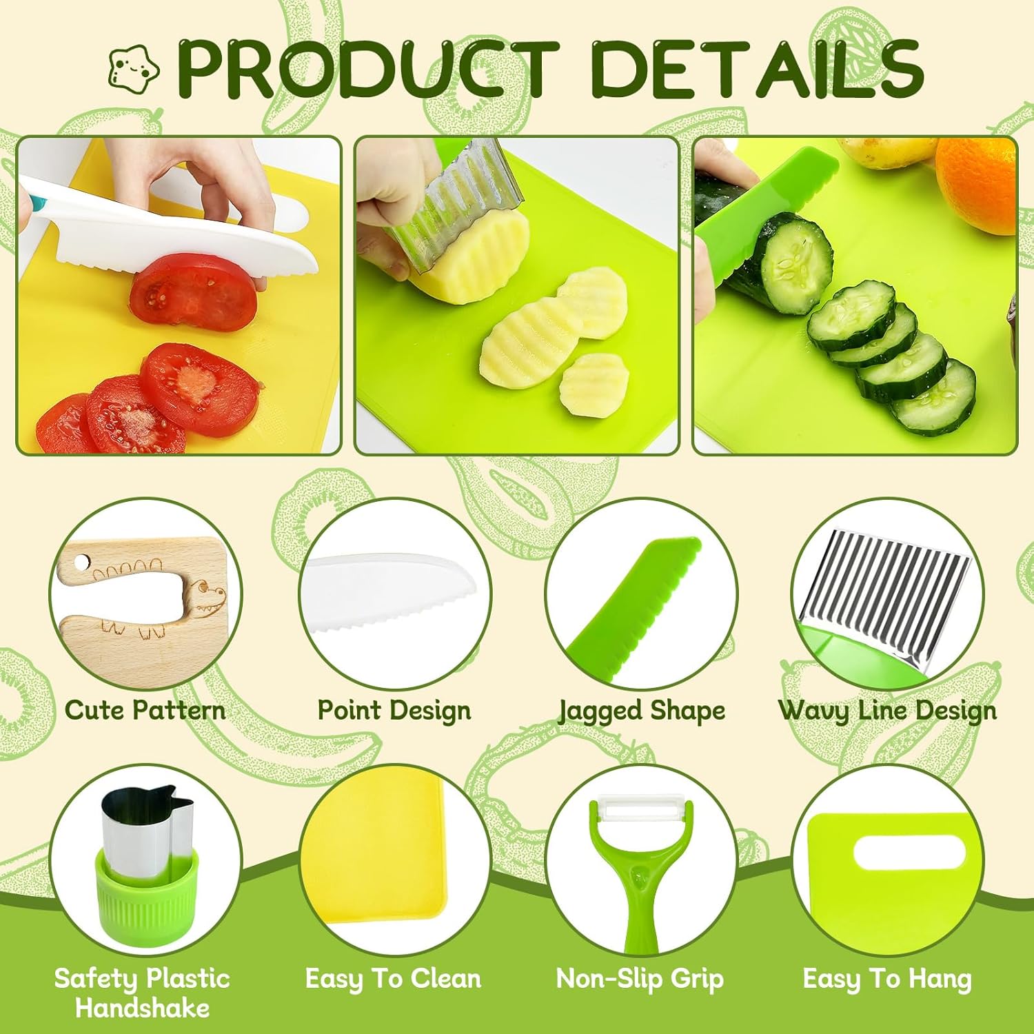 Detalle de Chanking 13 Pieces Kids Safe Knife Set for Real Cooking – Montessori-Friendly, Child-Safe Plastic Chef Tools