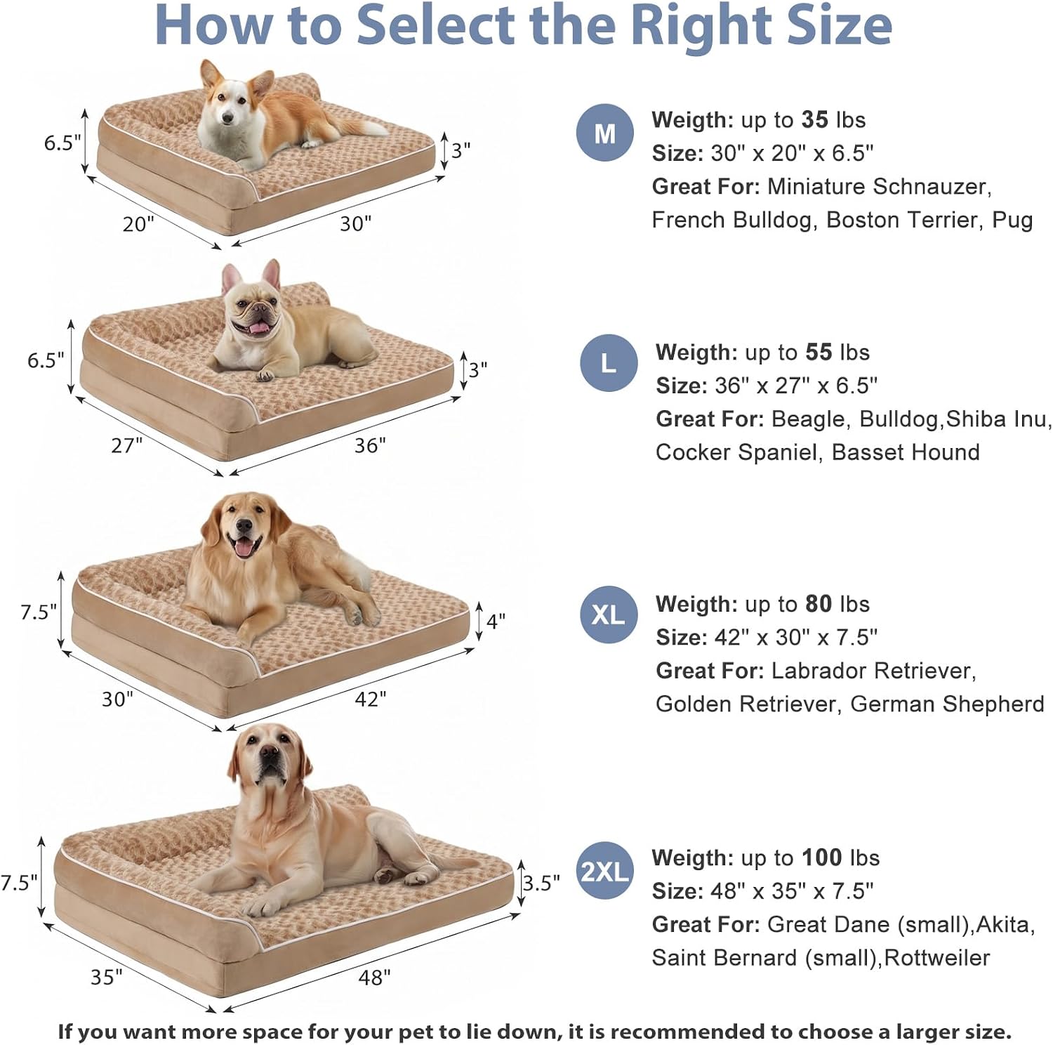 Detalle de BFPETHOME Orthopedic Washable Dog Bed, 42 x 30-Inch L-Shaped Foam Couch