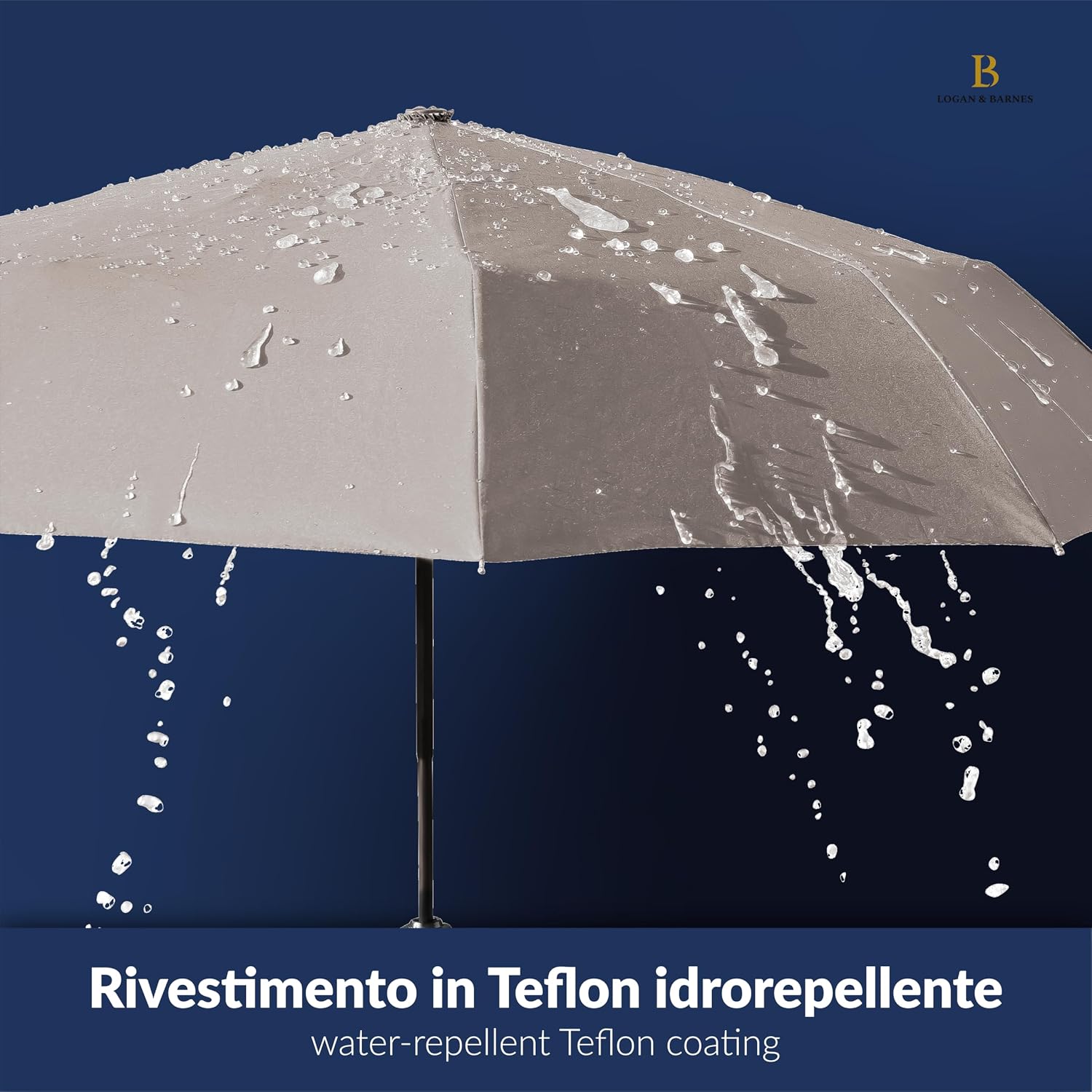 Detalle de Ombrello Pieghevole Automatico Manchester di Logan & Barnes – resistente al vento fino a 140 km/h