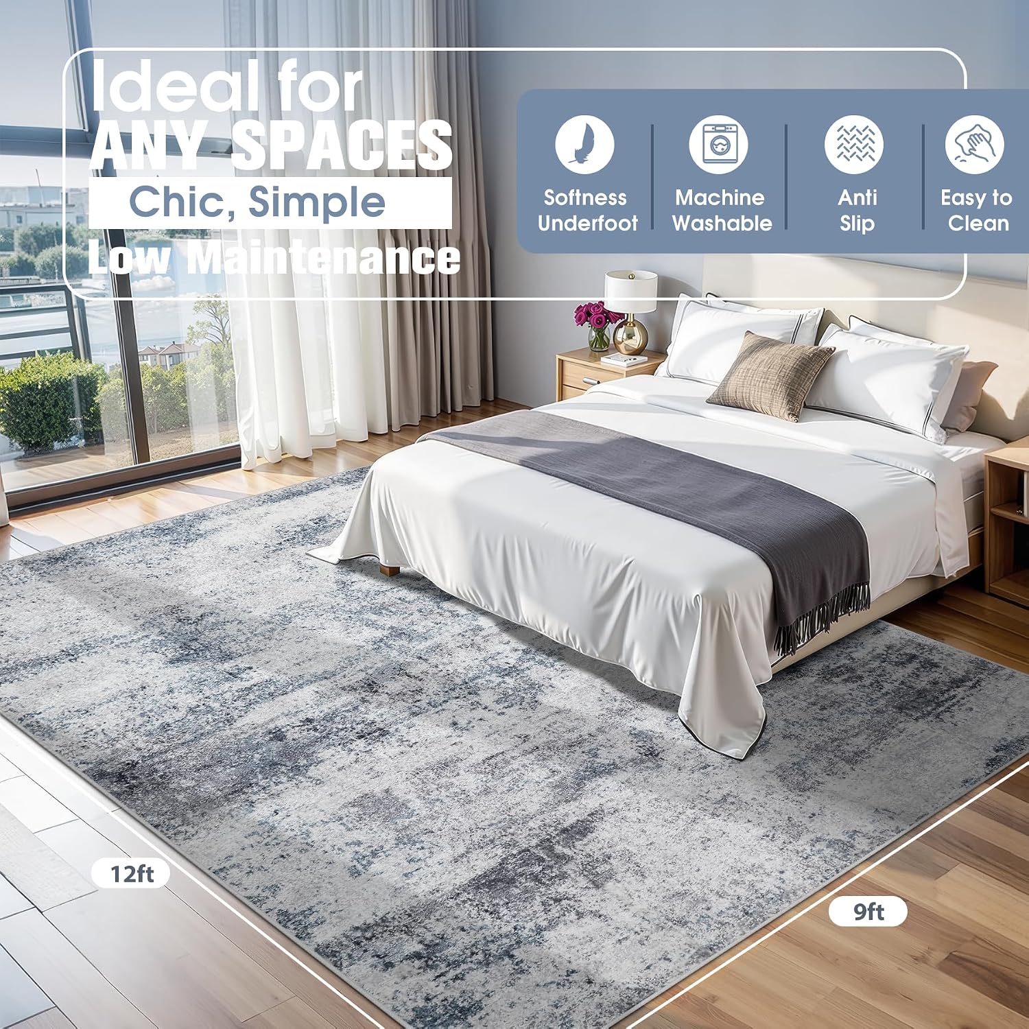 Detalle 2 de 9x12 Area Rug washable low-pile for living room 📐