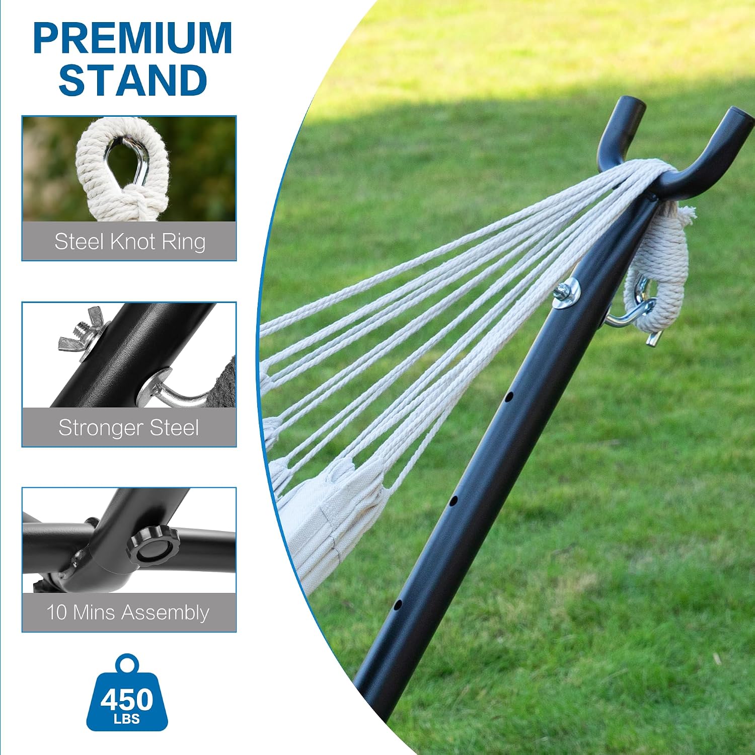Thumbnail 6 de PNAEUT A01YSB01008 Double Hammock with Steel Stand, Beige, 450 lb Capacity
