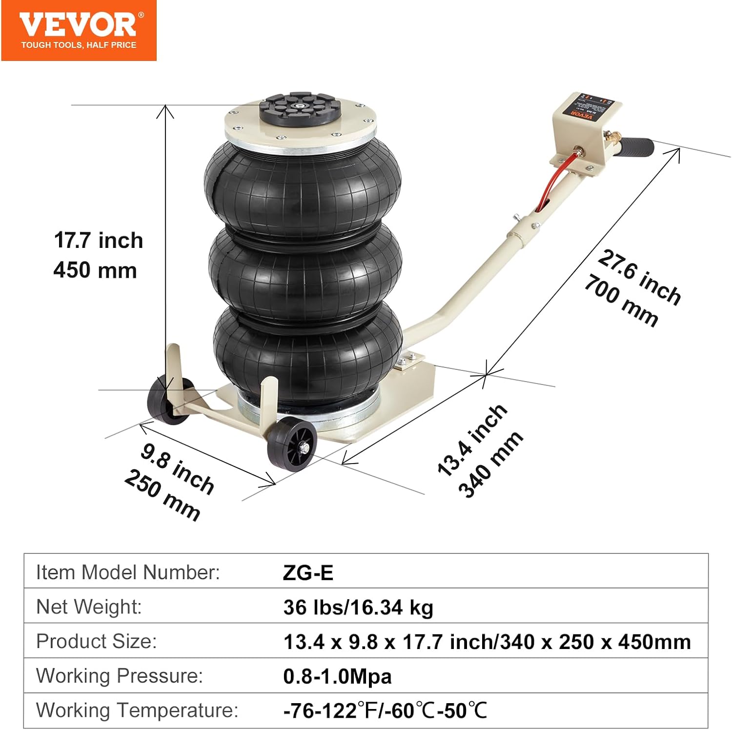 Thumbnail 6 de VEVOR Martinetto Pneumatico 3 Tonnellate 140-450 mm