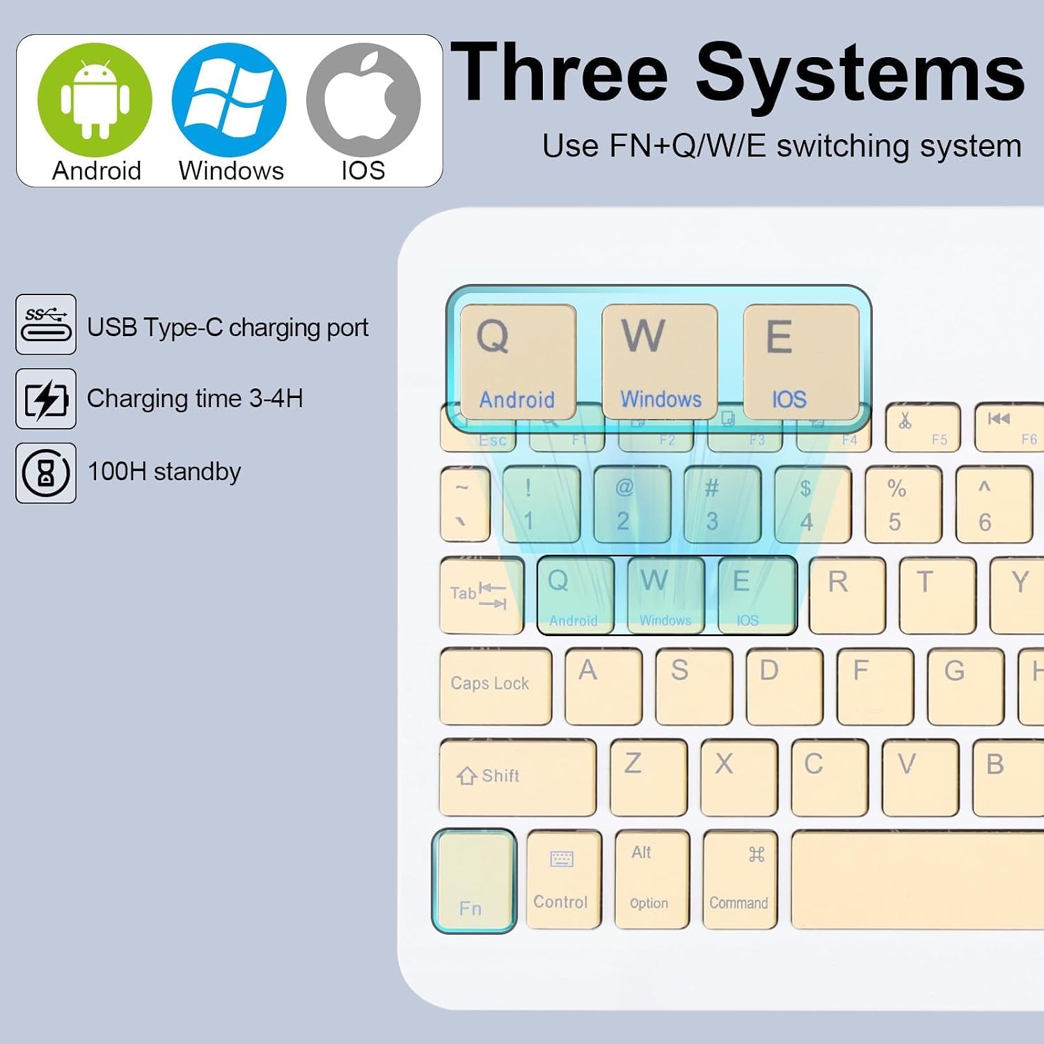 Detalle de Universal Ultra-Slim Rechargeable Wireless Keyboard (Yellow) for iPad, Android Tablets, Windows & iOS