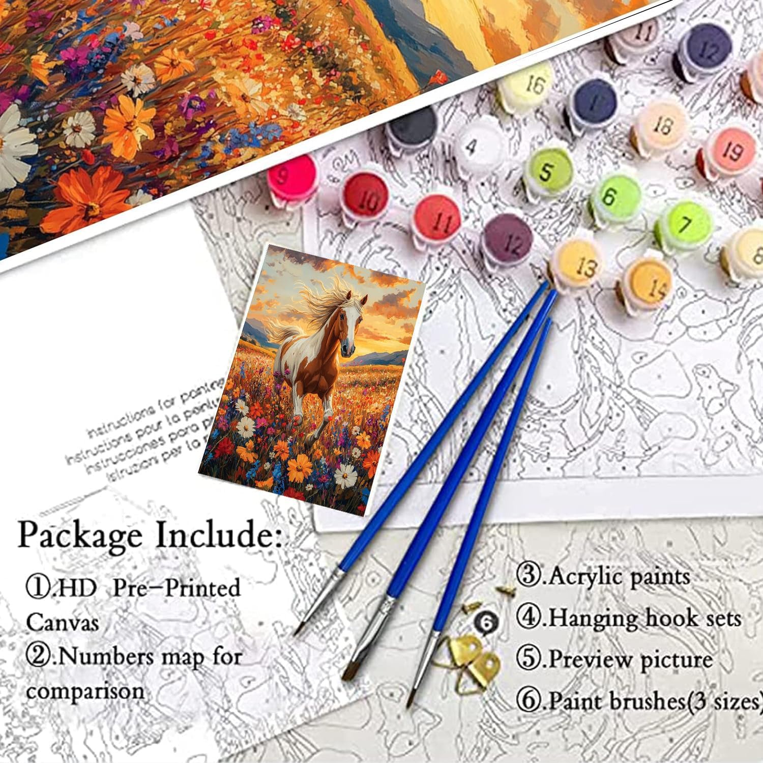 Detalle de Lonmo Adult Paint by Numbers Kit (16x20inch) – Paint by numbers for adults, home wall décor & gifting