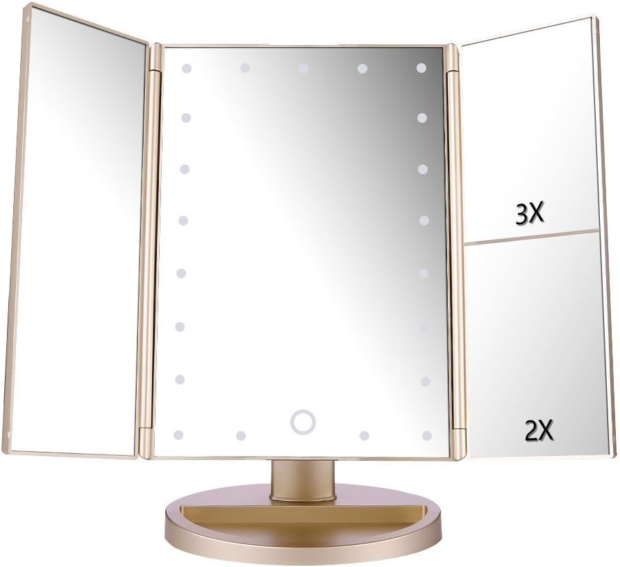 Thumbnail 6 de deweisn Dresser Mount Tri-Fold Lighted Vanity Mirror with 21 LEDs, Touch Screen, and 3X/2X/1X Magnification